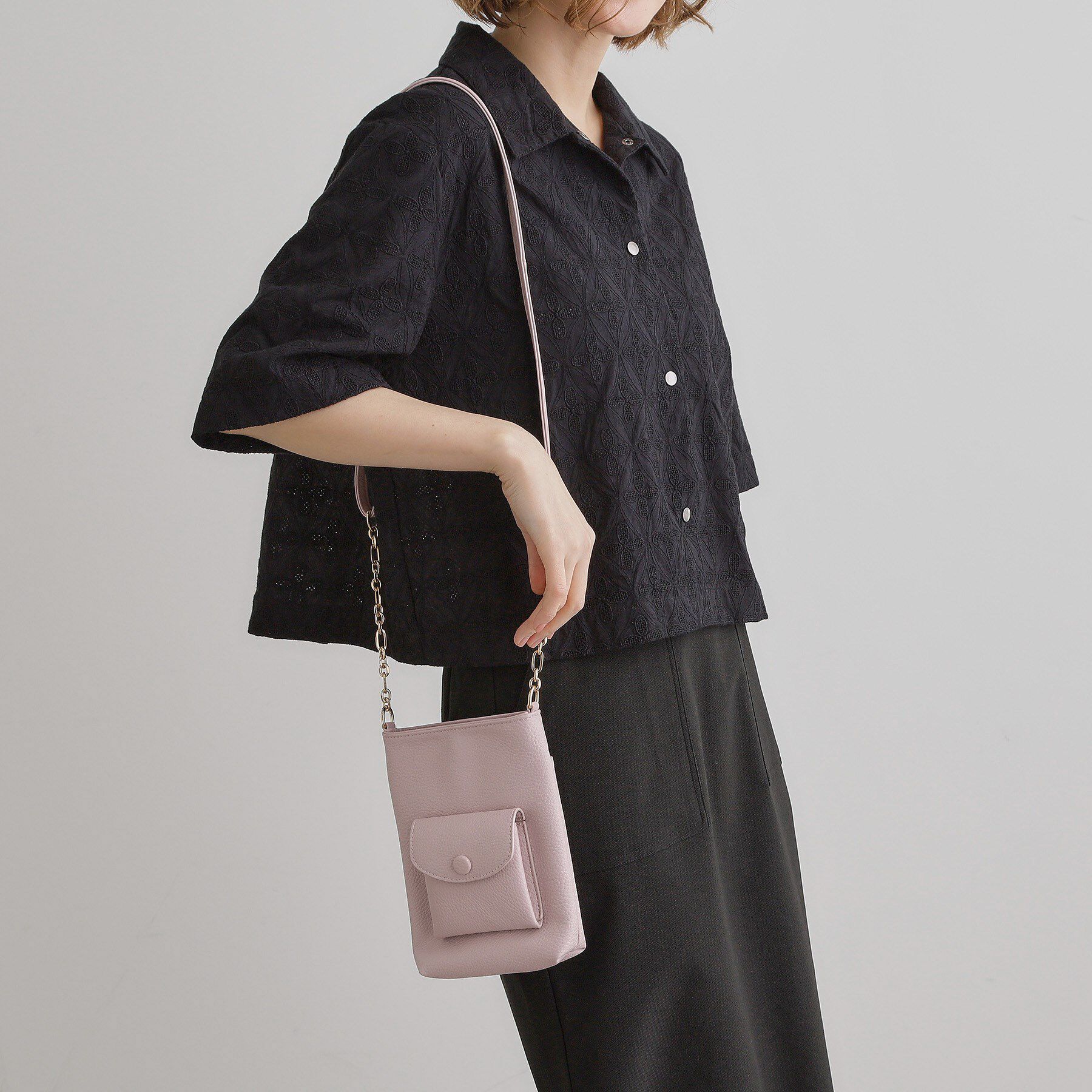 grove「クルミポケットサイドチェーンミニショルダー」|ショルダー・メッセンジャー|ライトピンク(870