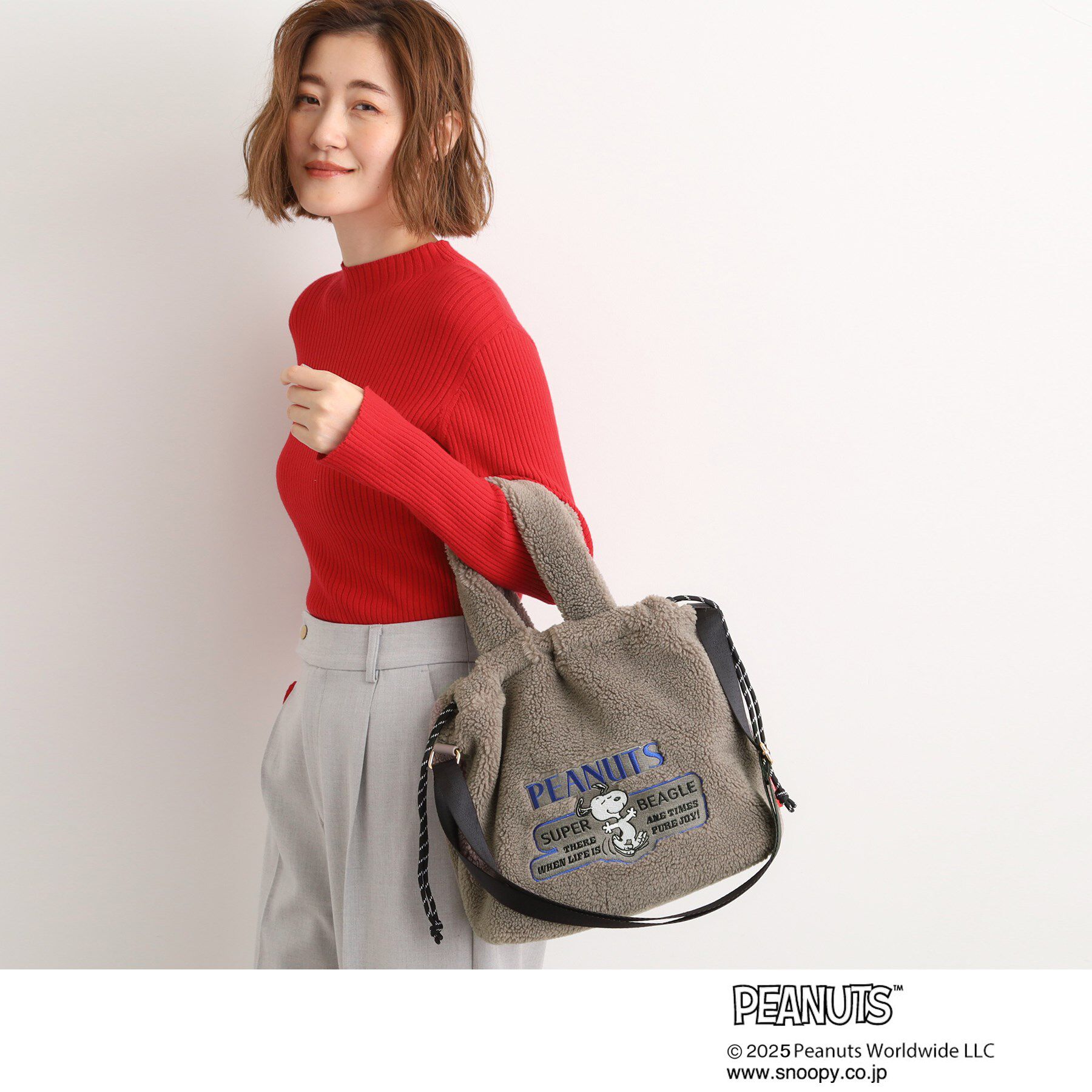 grove「【PEANUTS】ボア巾着トート」|トートバッグ|