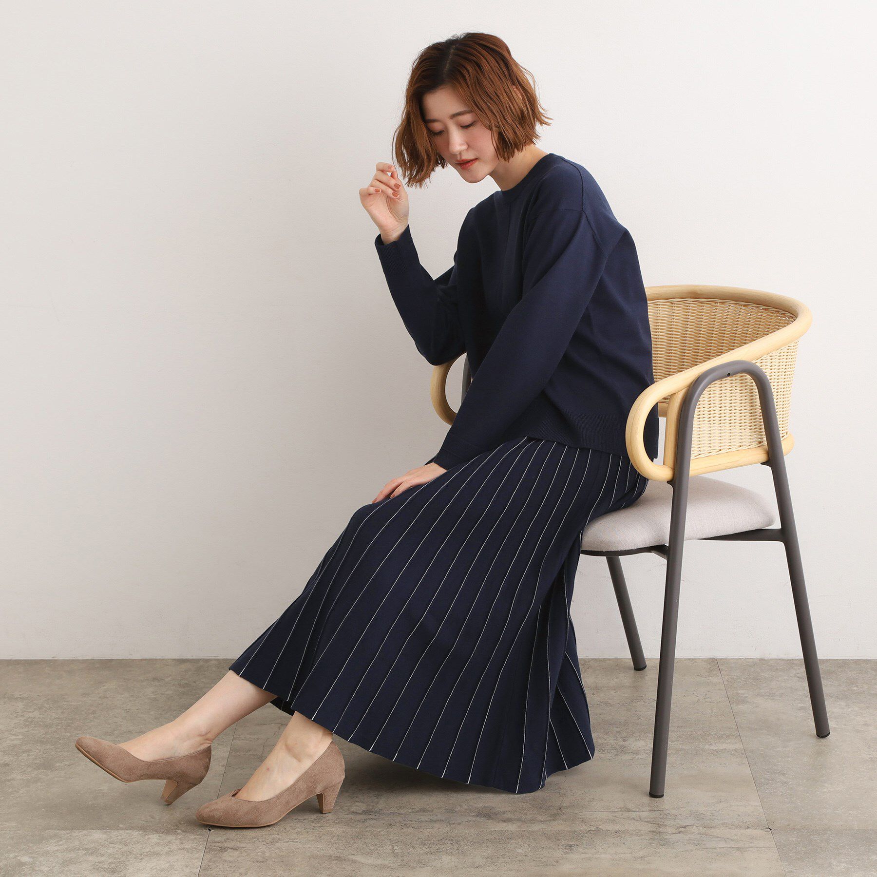 grove「【SETUP可能】冬から春まで軽やかに　ラメラインニットプリーツスカート」|スカート|