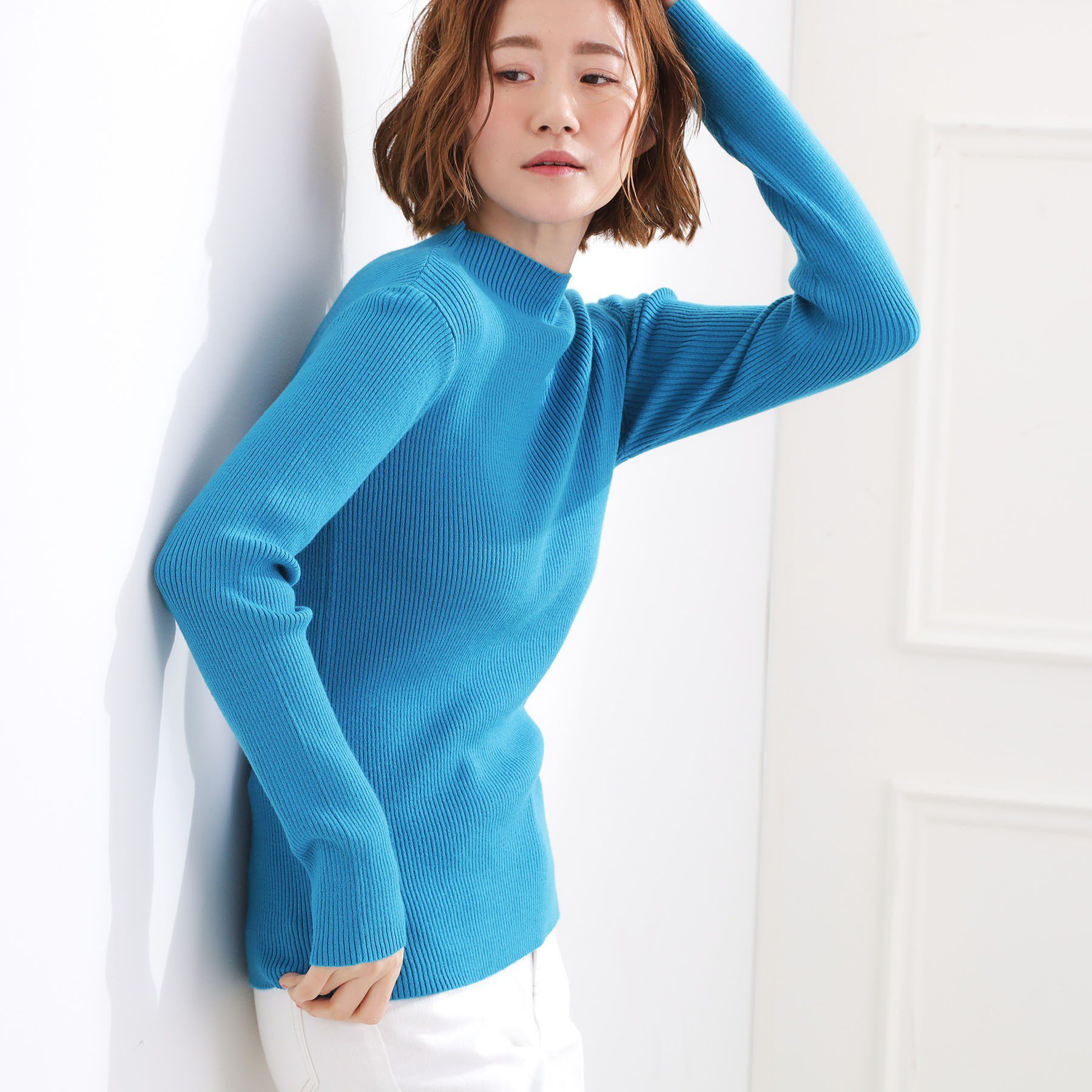 grove「ベーシックリブニットプルオーバー」|ニット・セーター|ブルー(092)