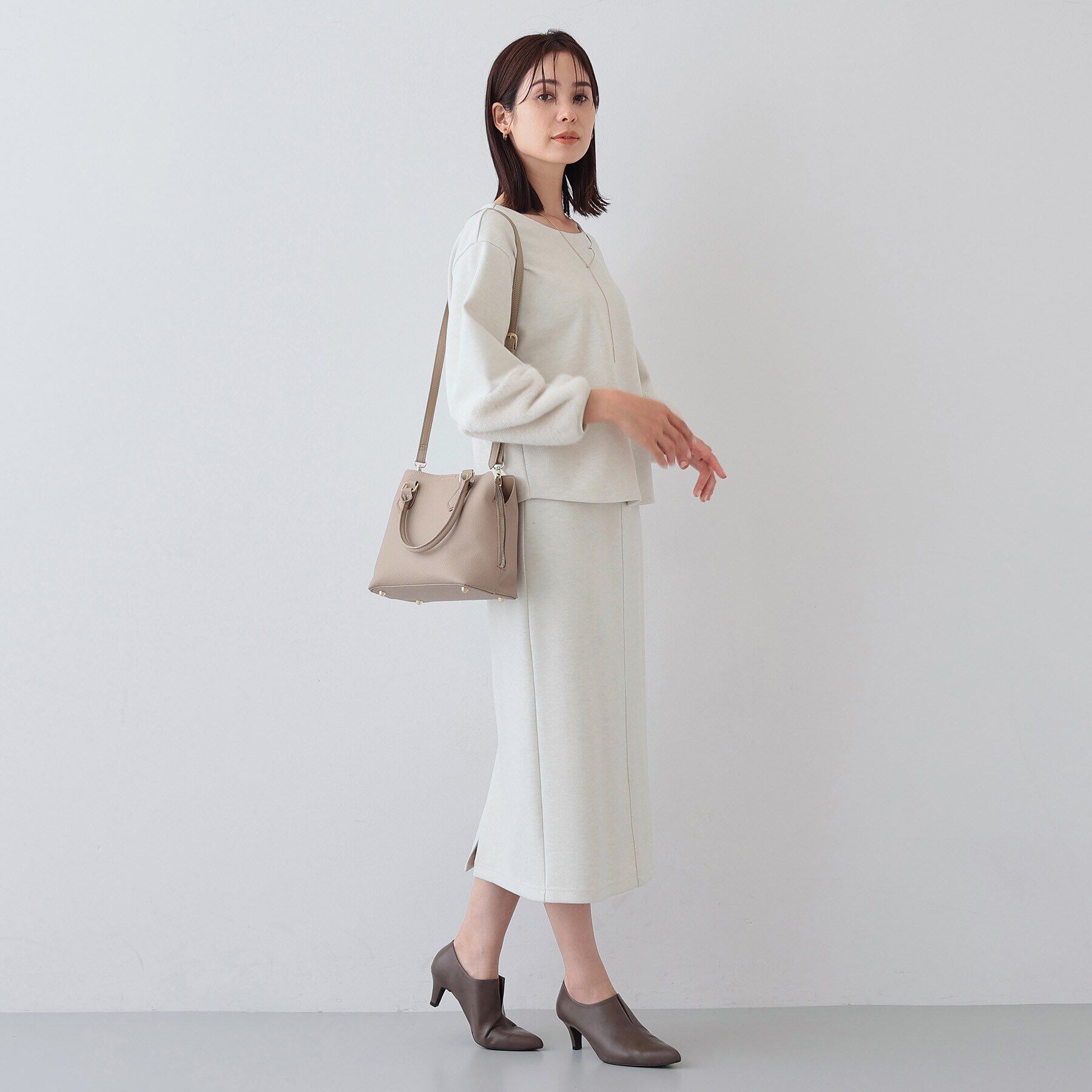 INDIVI「【洗える／UVケア／SETUP可能】メランジ調フェイクファー切り替えトップス」|Tシャツ・カットソー|