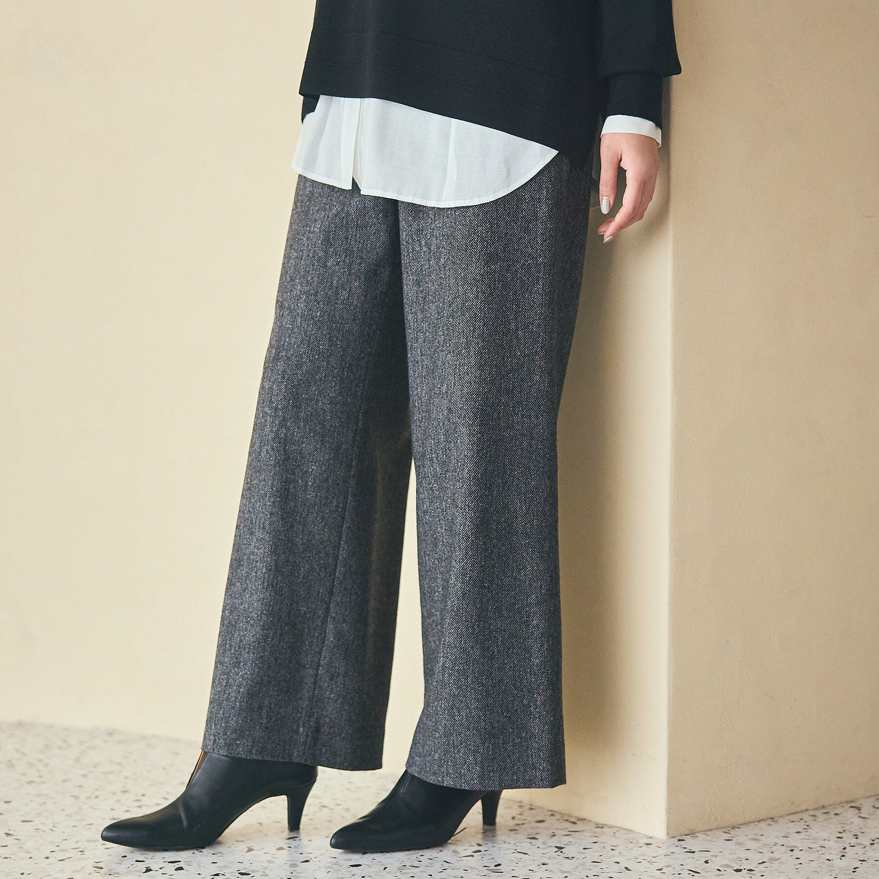 INDIVI「【褒められパンツ／ウール混】ウォームウール ワイドパンツ」|その他|スミクロ(418)