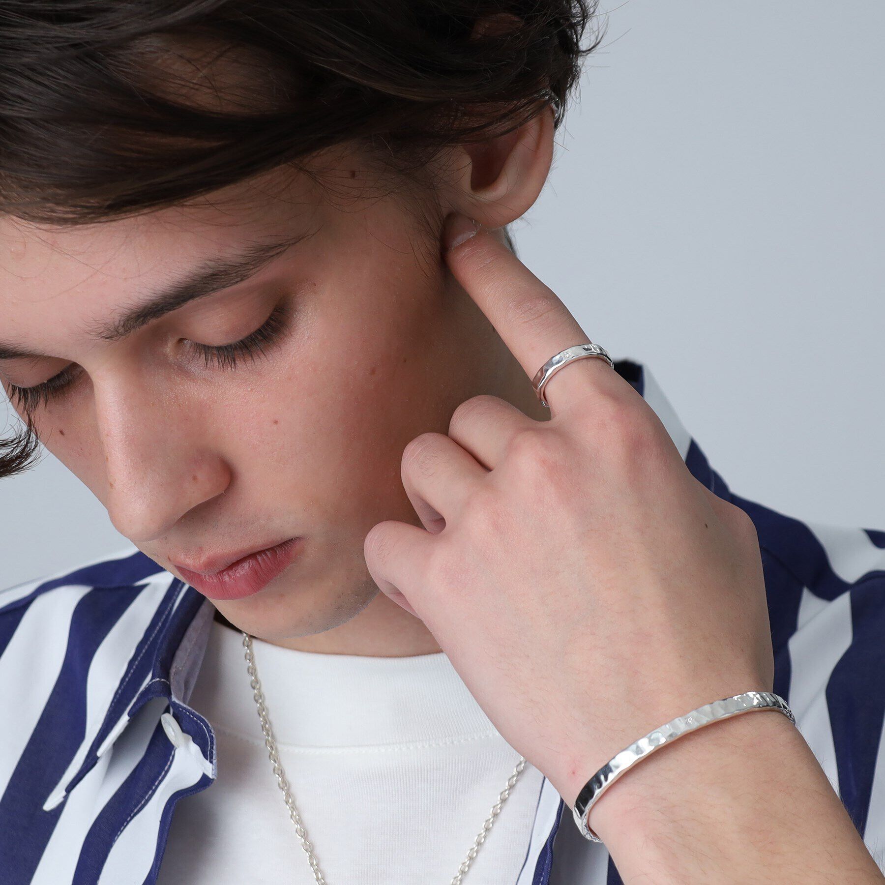 TAKEO KIKUCHI「【MADE IN JAPAN】テクスチャーシルバーバングル」|ブレスレット・バングル|