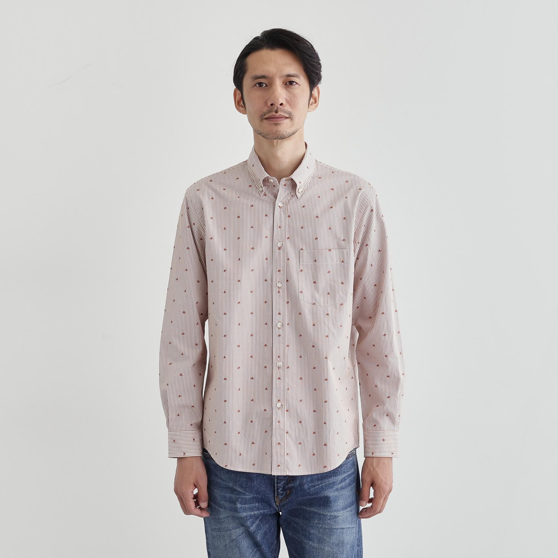 TAKEO KIKUCHI「ハットモチーフ ジャカード ストライプ シャツ」|シャツ・ブラウス|オレンジ(367)