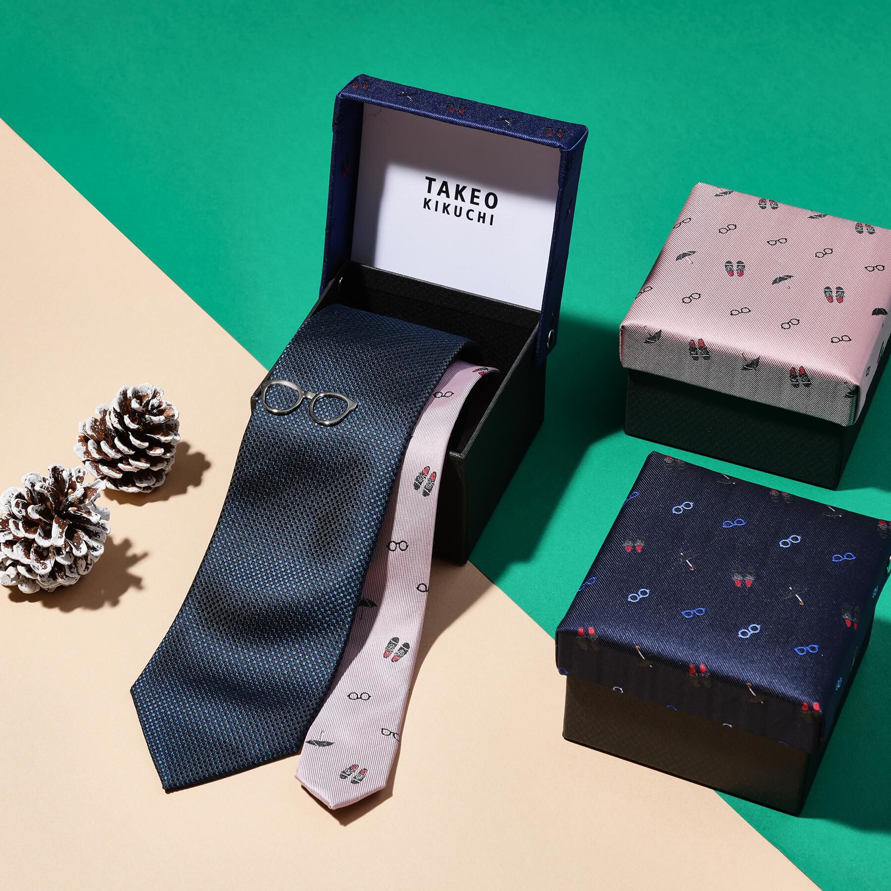 TAKEO KIKUCHI「【BOXセット】バスケットムジチェンジネクタイ&times;眼鏡型タイバー」|ネクタイ・蝶ネクタイ|