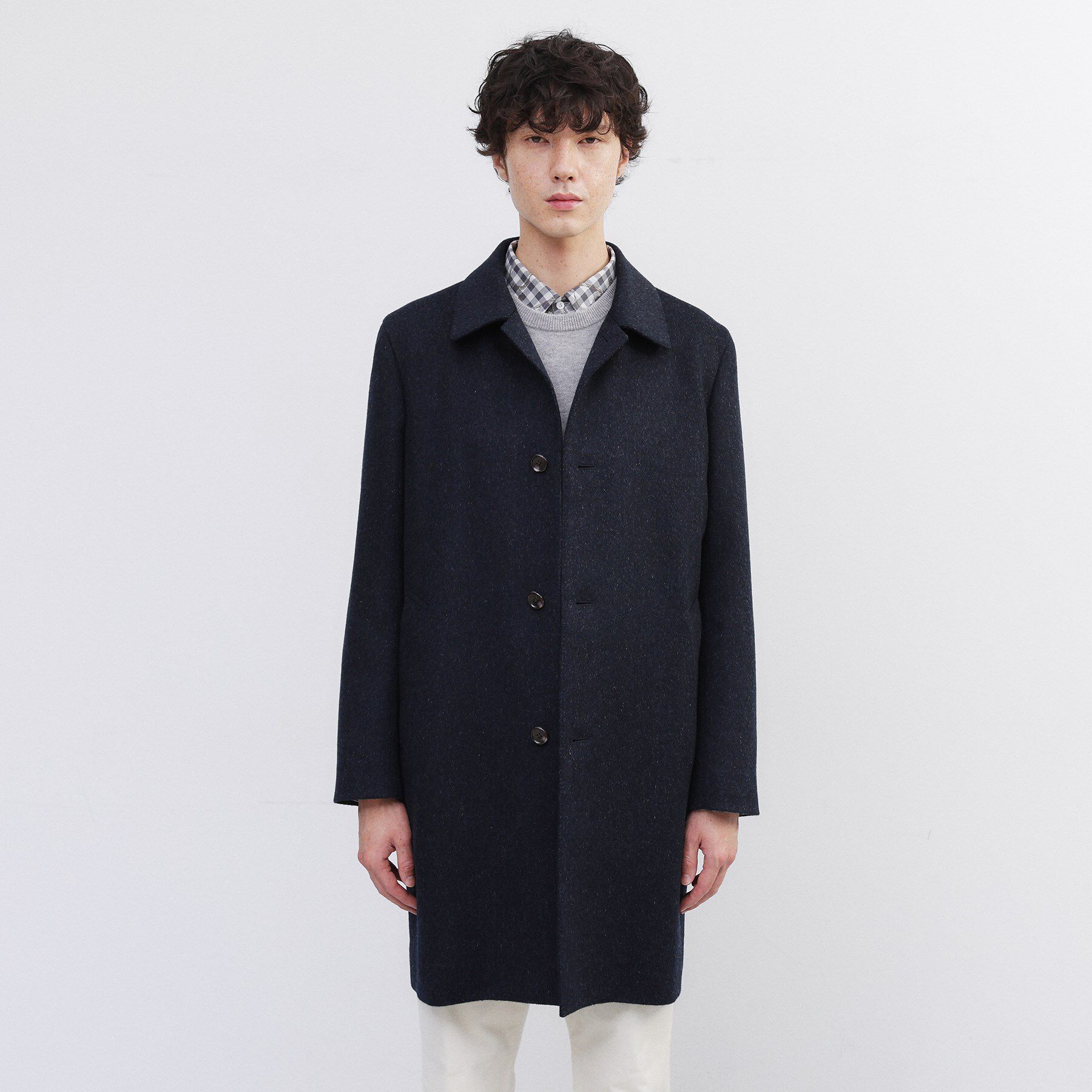 TAKEO KIKUCHI「カシミヤブレンド ビーバー調ステンカラーコート」|ステンカラーコート|ブルー(193)