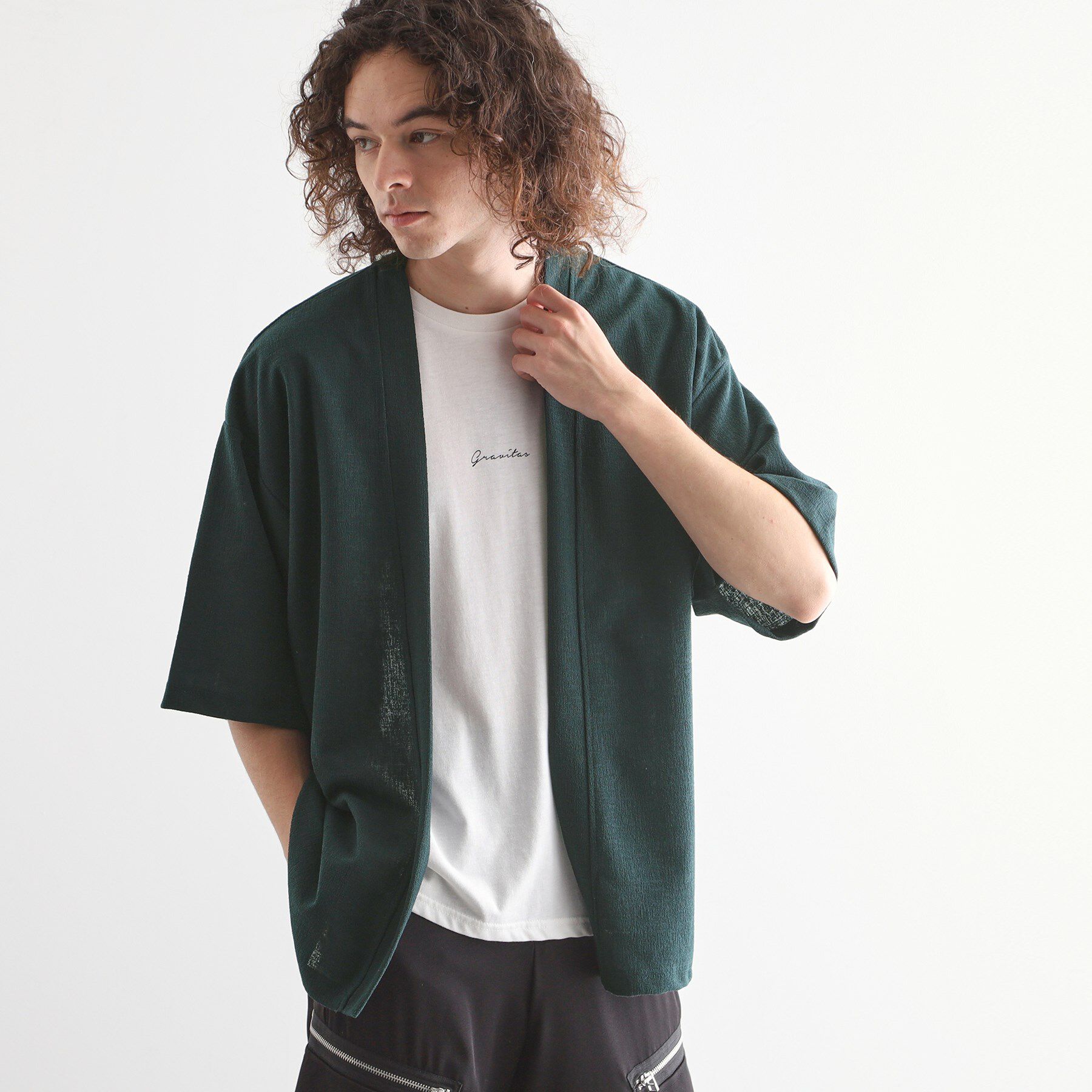 tk.TAKEO KIKUCHI「5分袖ボレロアンサンブル」|Tシャツ・カットソー|グリーン(024)