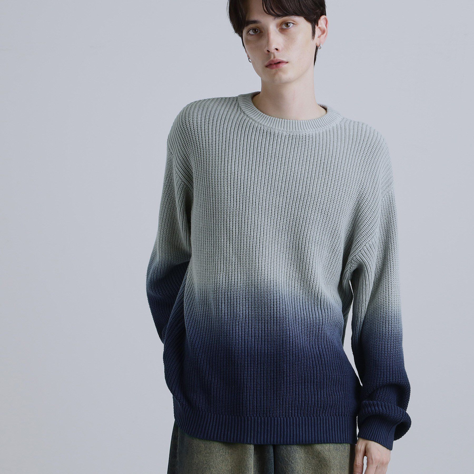 tk.TAKEO KIKUCHI「コットン畔編みグラデーションニット」|ニット・セーター|ライトグレー(011