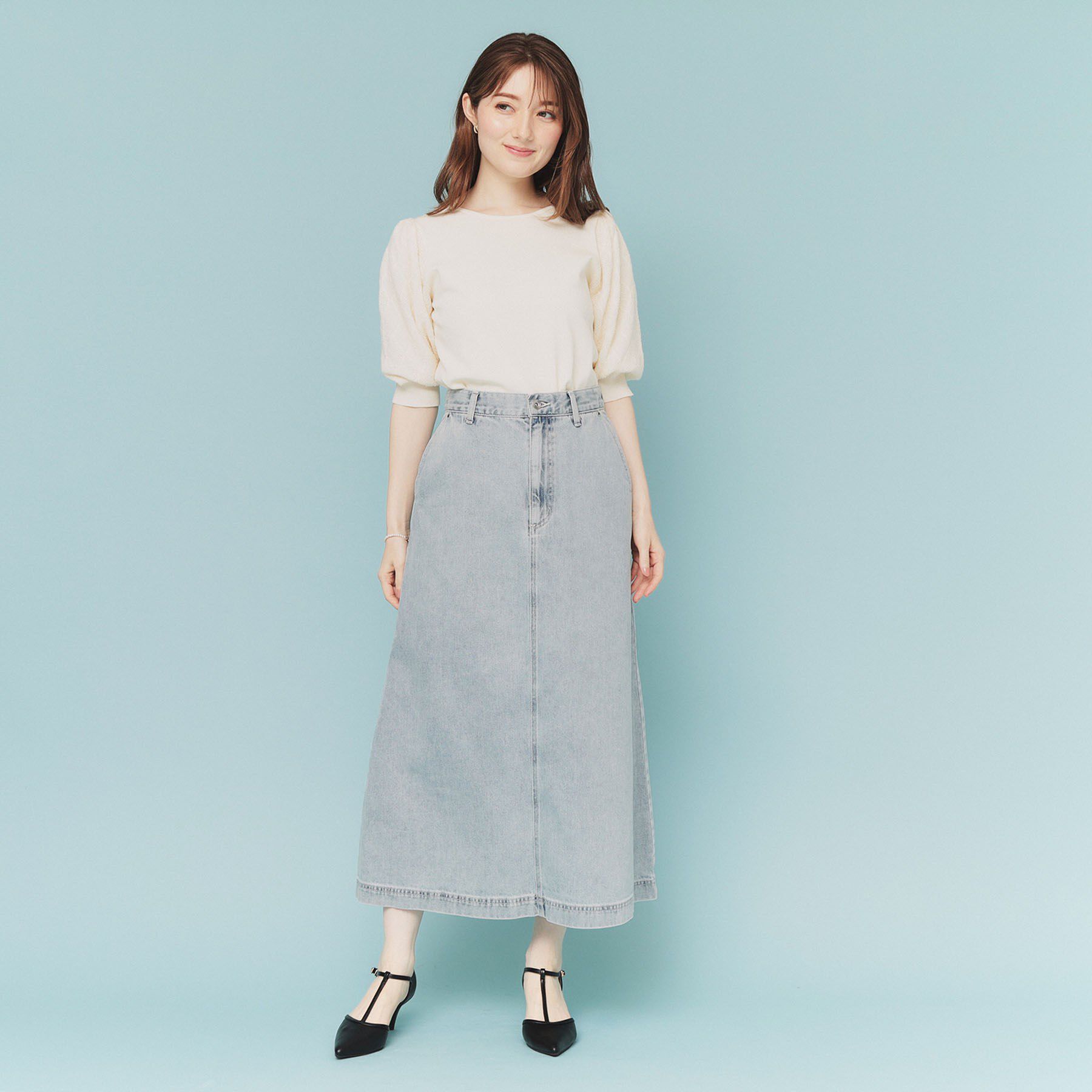index「《丈が選べる》Aラインデニムロングスカート【洗濯機洗い可】」|スカート|