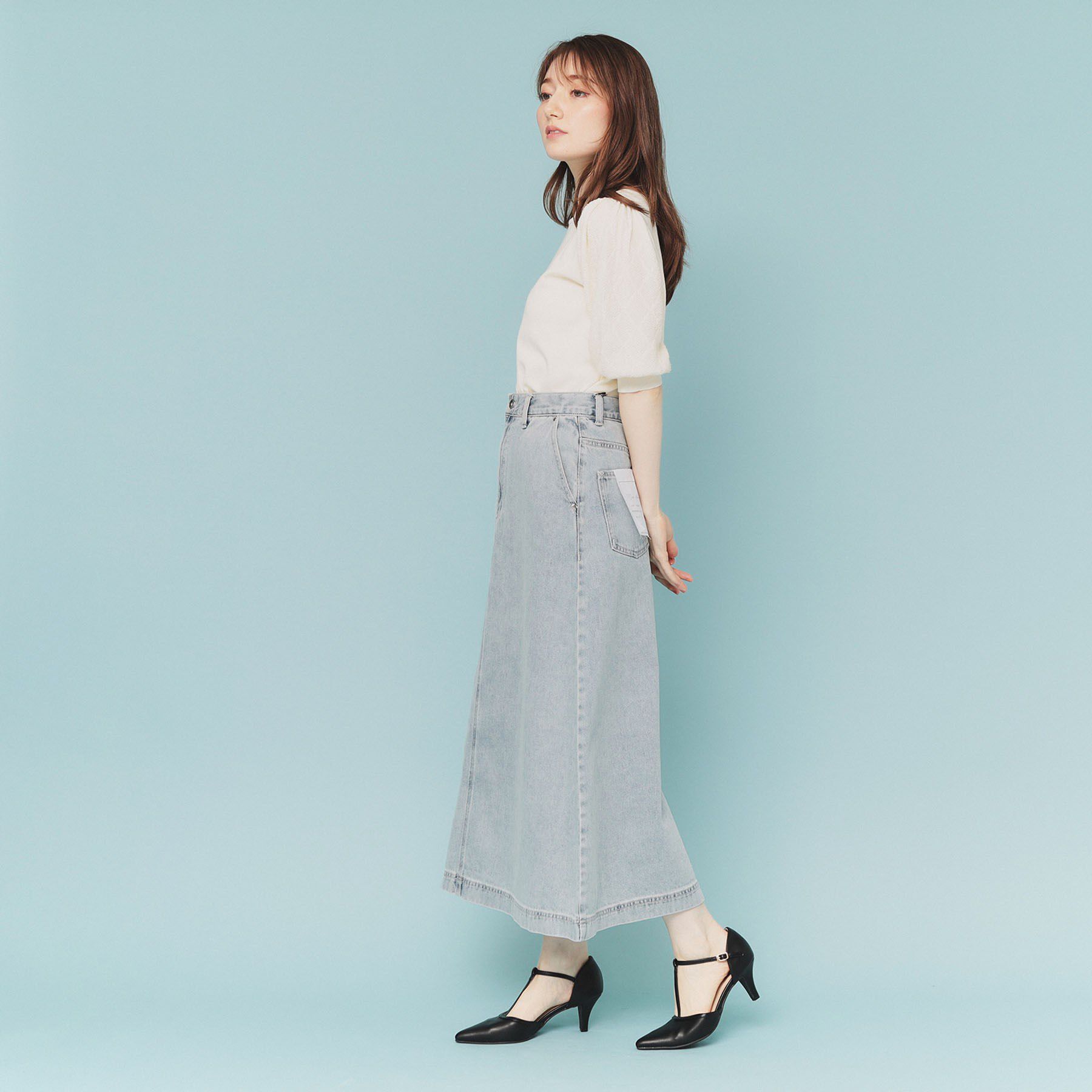 index「《丈が選べる》Aラインデニムロングスカート【洗濯機洗い可】」|スカート|