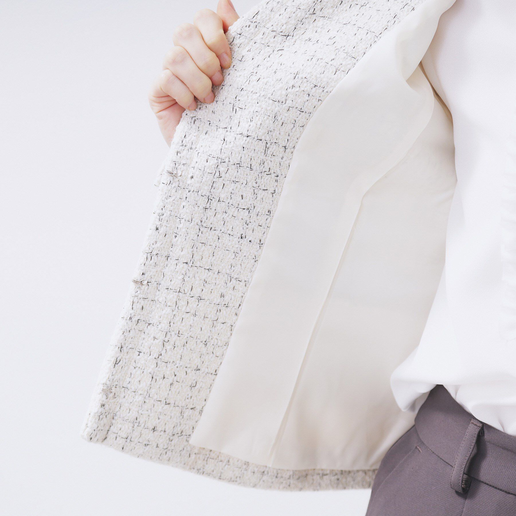 index「≪通勤・セレモニー/セットアップ対応≫ノーカラーツイードジャケット【洗濯機OK】」|ノーカラージャケット|