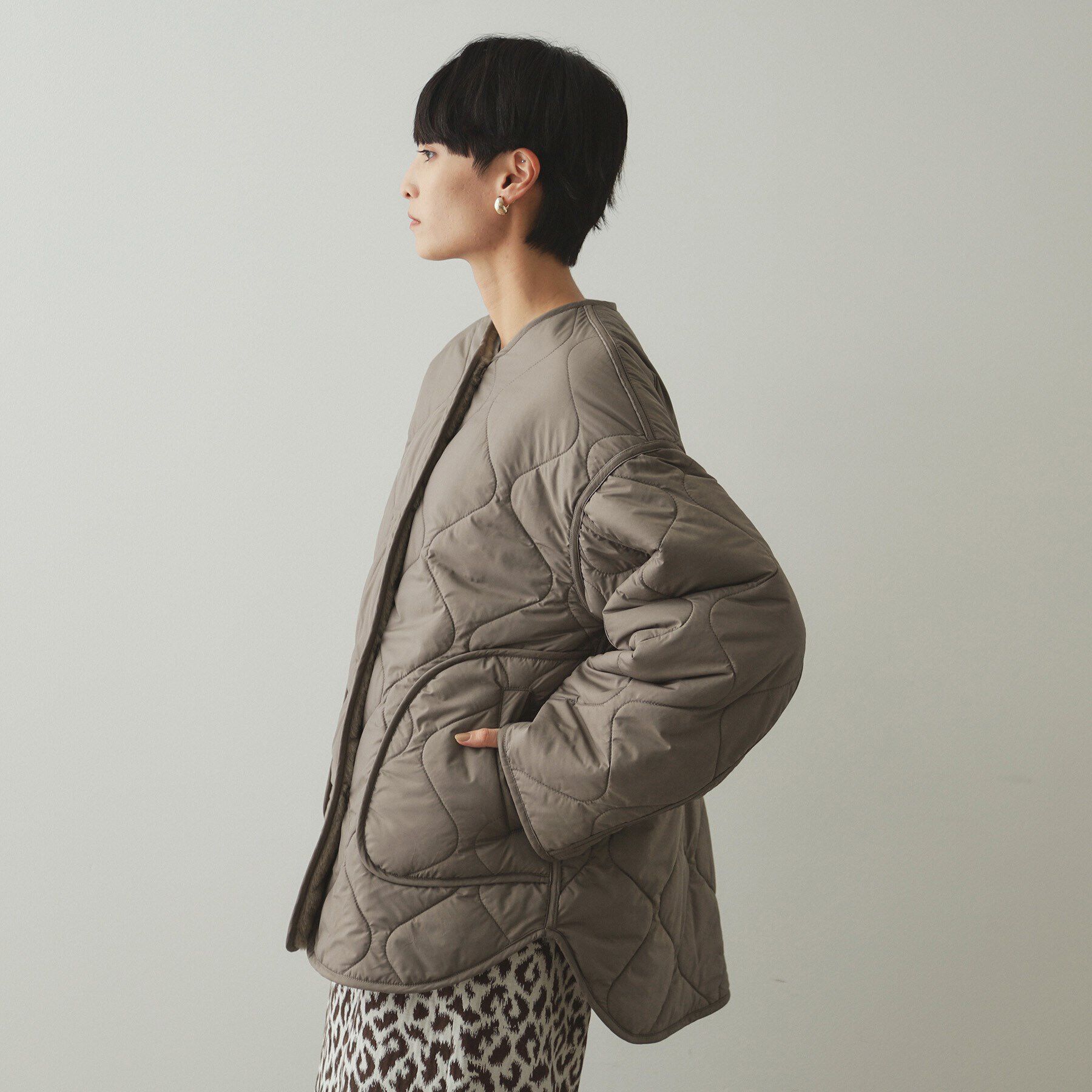 OPAQUE.CLIP「《リバーシブル》キルティング&times;フェイクファージャケット【洗濯機洗い可】」|ノーカラーコート|