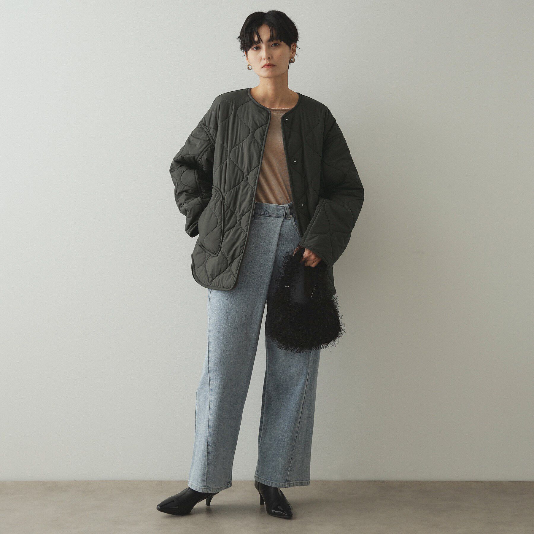 OPAQUE.CLIP「《リバーシブル》キルティング&times;フェイクファージャケット【洗濯機洗い可】」|ノーカラーコート|