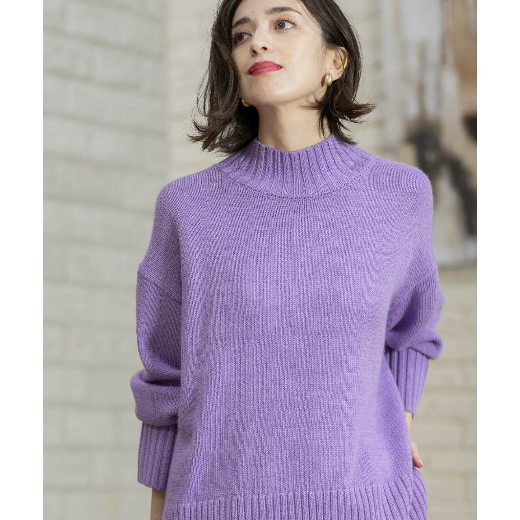 OPAQUE.CLIP「《10color/S-LLsize》ハイネックミドルゲージニット【洗濯機洗い可】」|ニット・セーター|パープル(881)