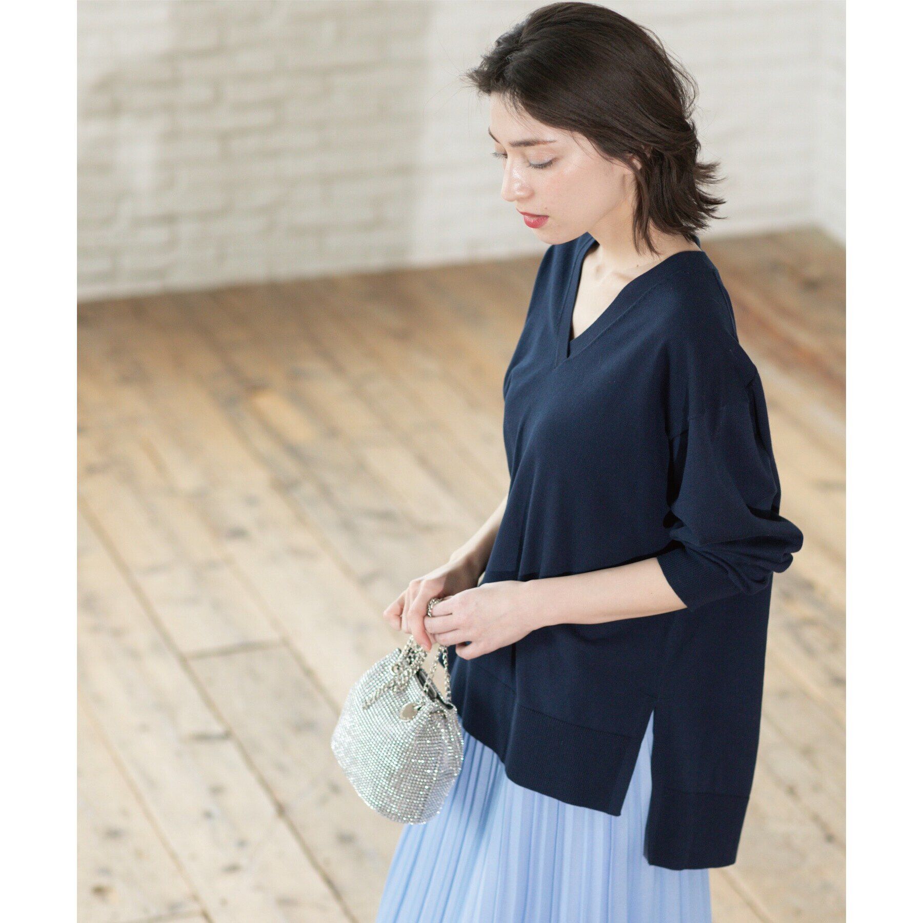 OPAQUE.CLIP「リラクシーVネックニット/オーガニックコツトン混【UV/洗濯機洗い可】」|ニット・セーター|