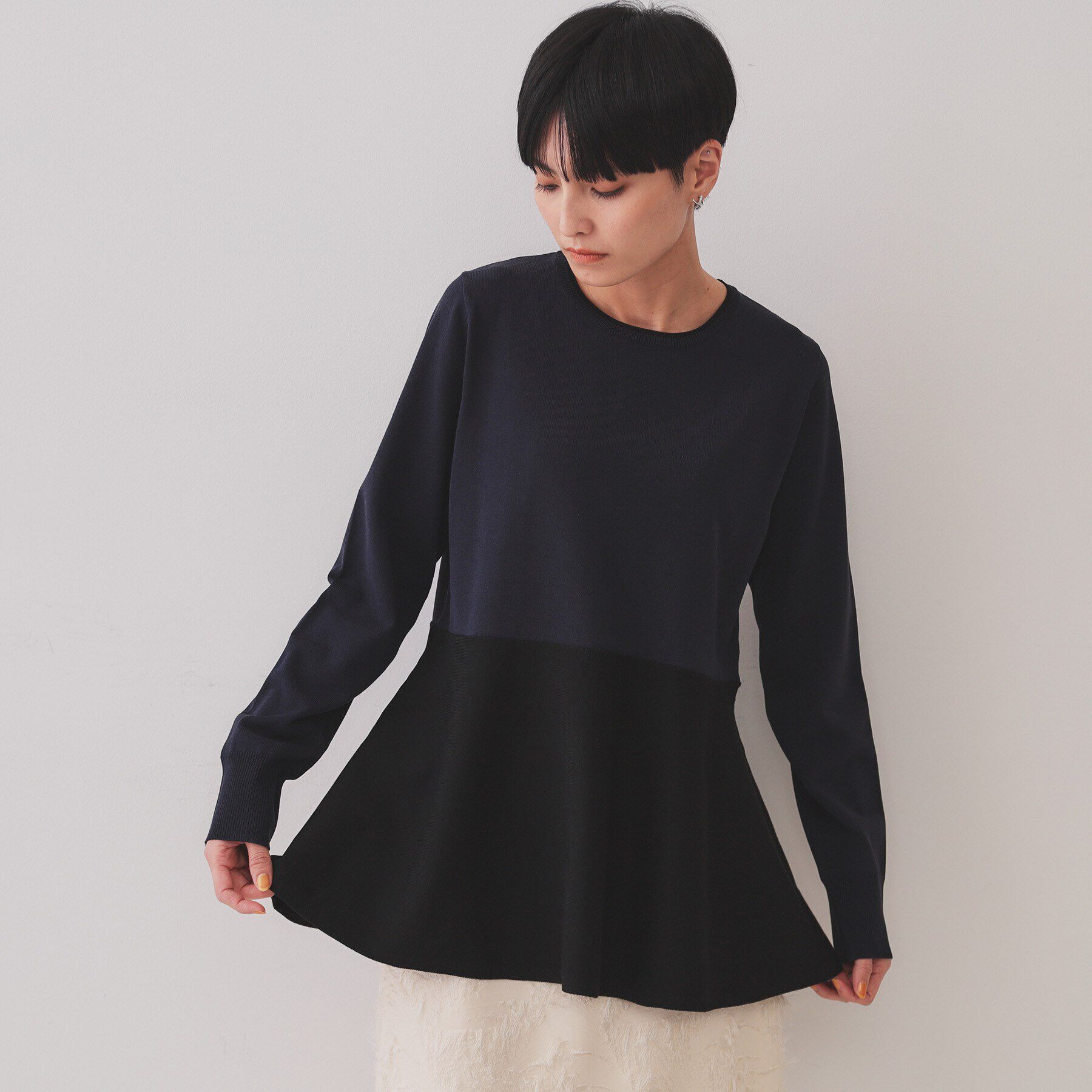 OPAQUE.CLIP「配色ペプラムニット【洗濯機洗い可／抗ピル】」|ニット・セーター|ネイビー(594)