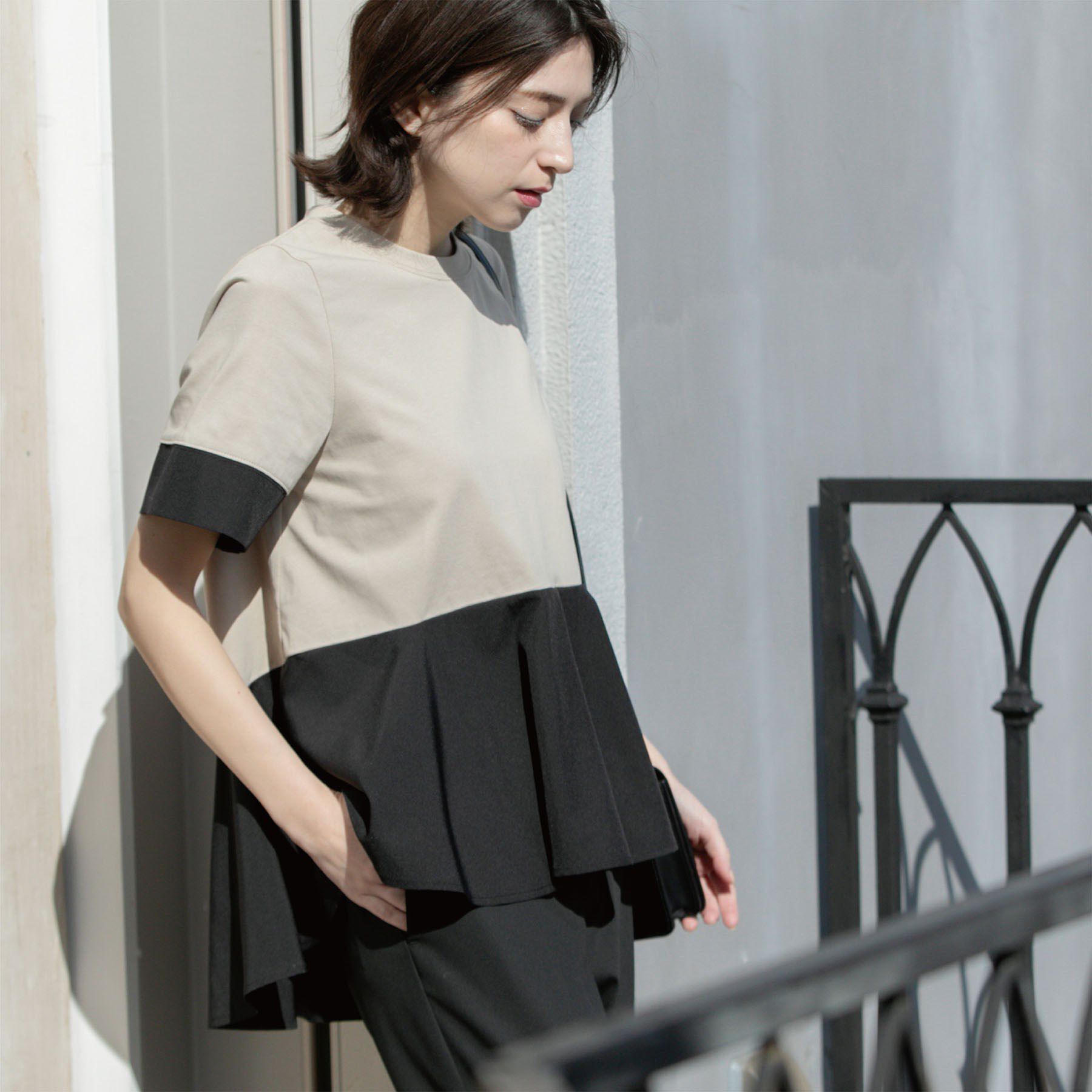 OPAQUE.CLIP「ペプラム切替ドッキングトップス【洗濯機洗い可】」|Tシャツ・カットソー|