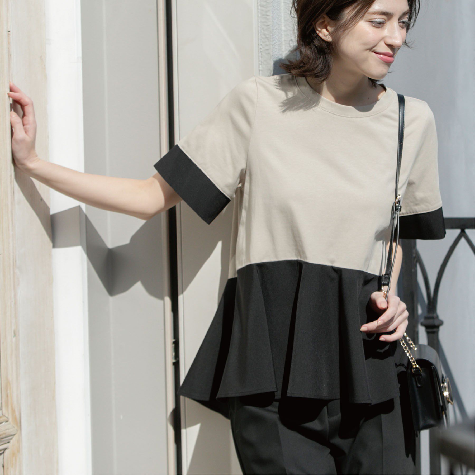 OPAQUE.CLIP「ペプラム切替ドッキングトップス【洗濯機洗い可】」|Tシャツ・カットソー|ベージュ(552)