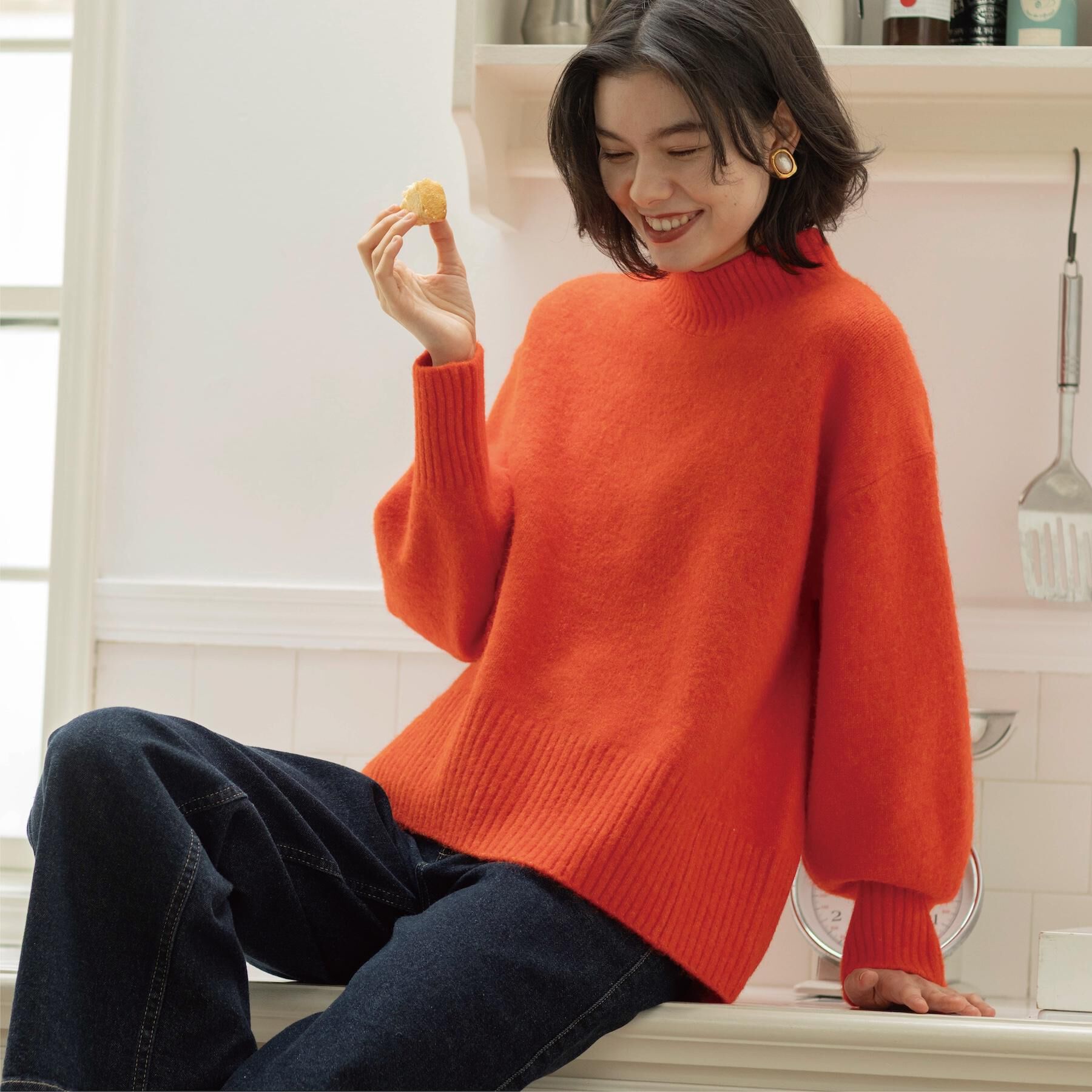 OPAQUE.CLIP「ふわふわハイネックニット【洗濯機OK】」|ニット・セーター|オレンジ(867)