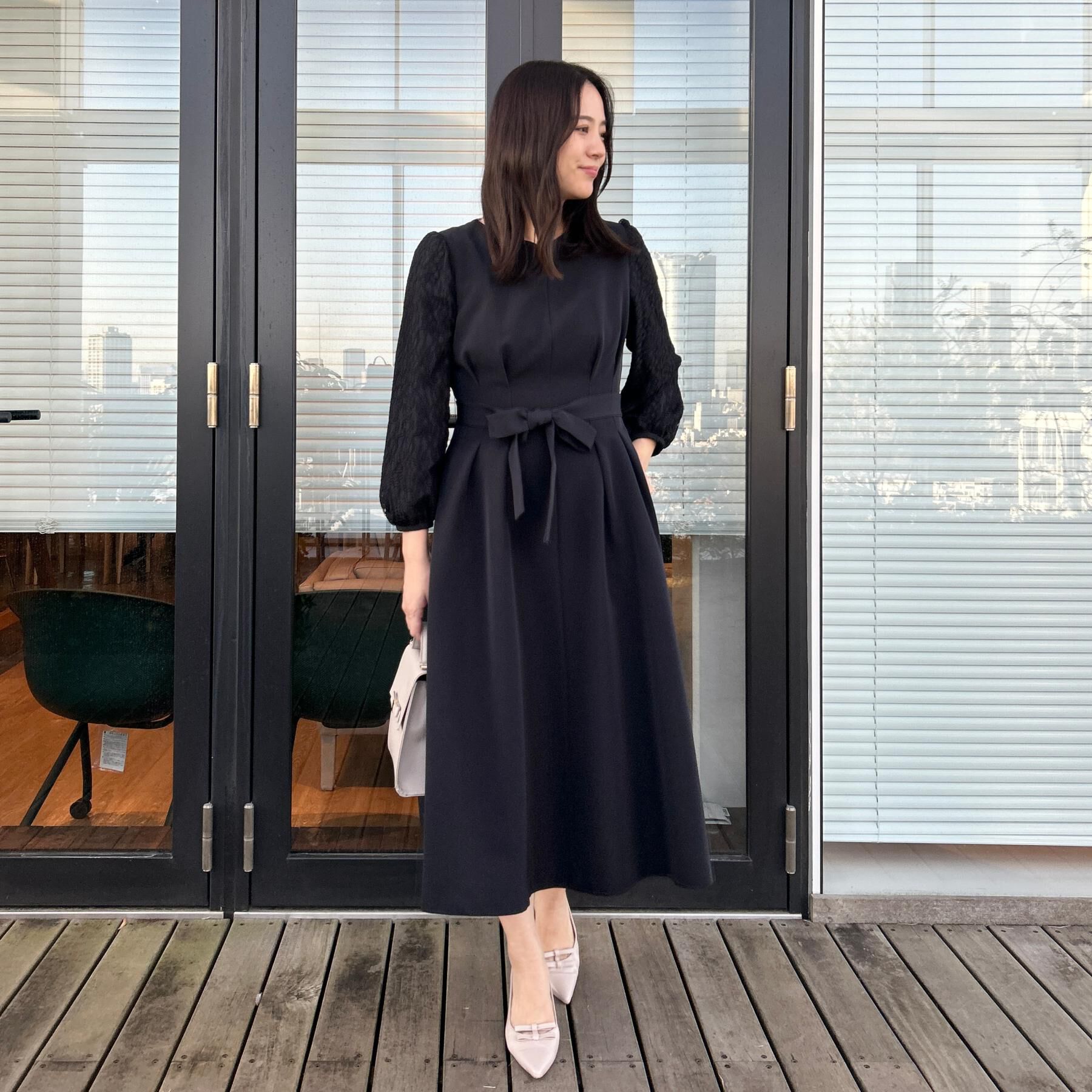 Couture broach「【ハレの日・通勤】レース袖タックフレアワンピース」|ワンピース|