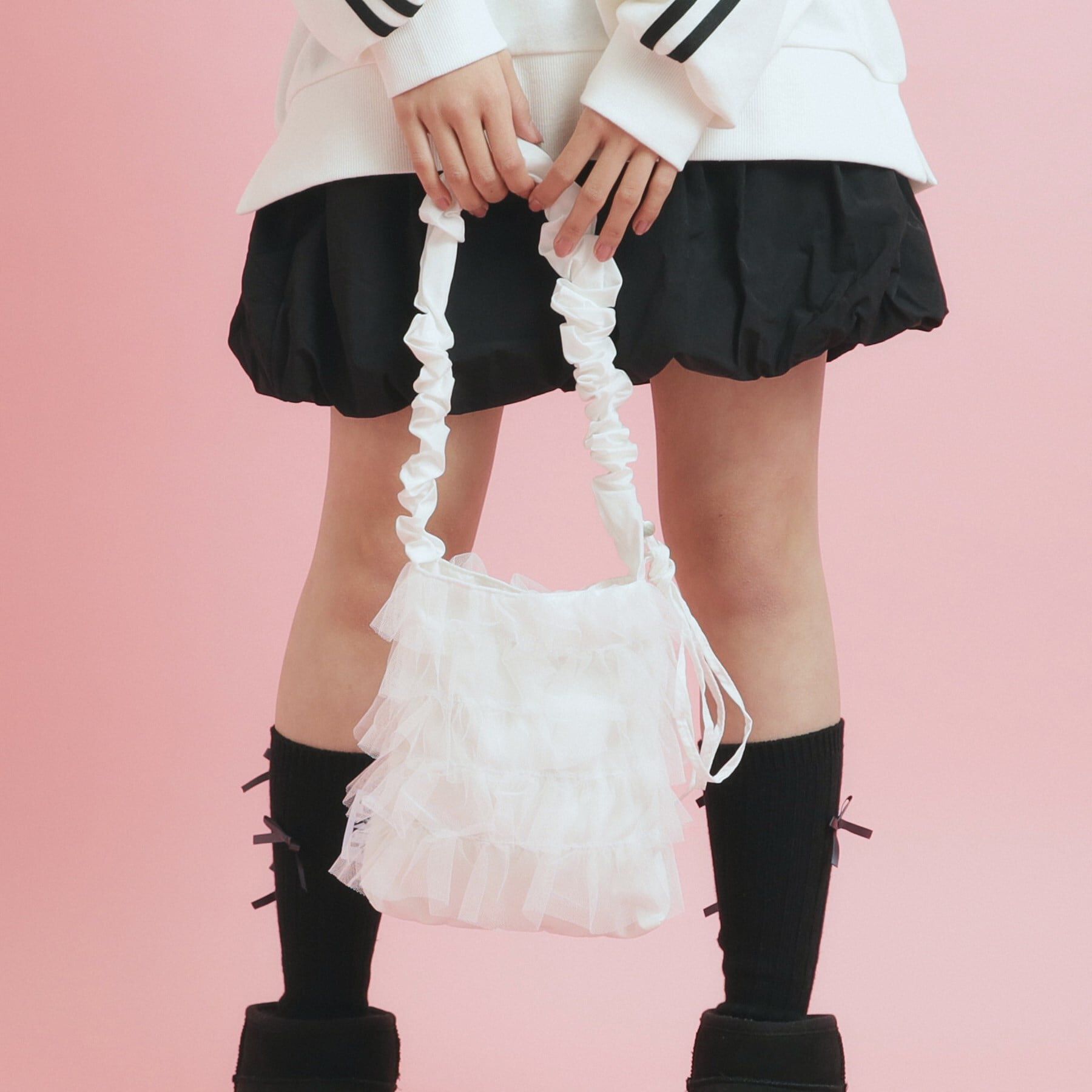 PINK-latte「チュールショルダー」|ショルダー・メッセンジャー|ホワイト(001)