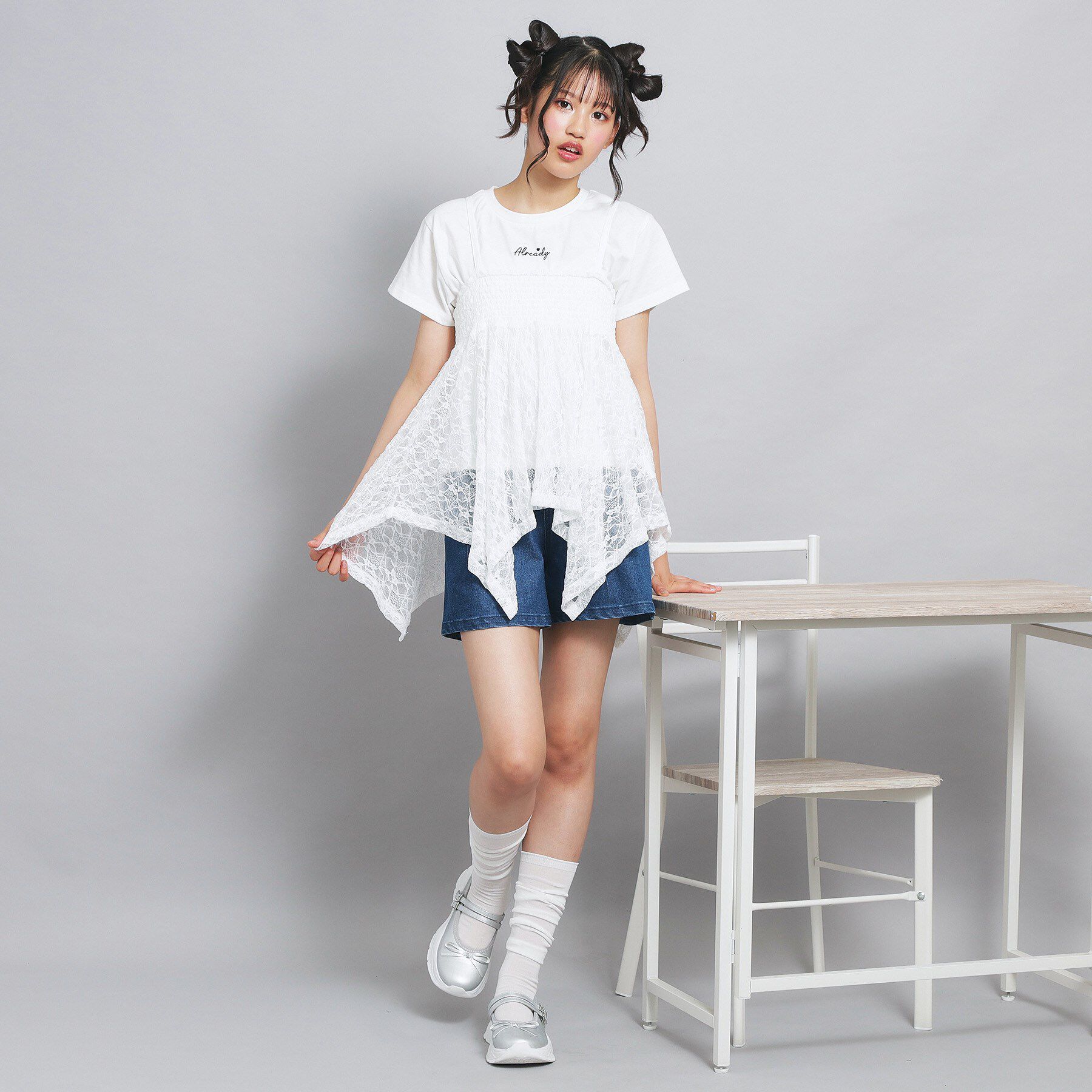 PINK-latte「【セットアイテム】2WAYレースビスチェ＋トップス」|Tシャツ・カットソー|