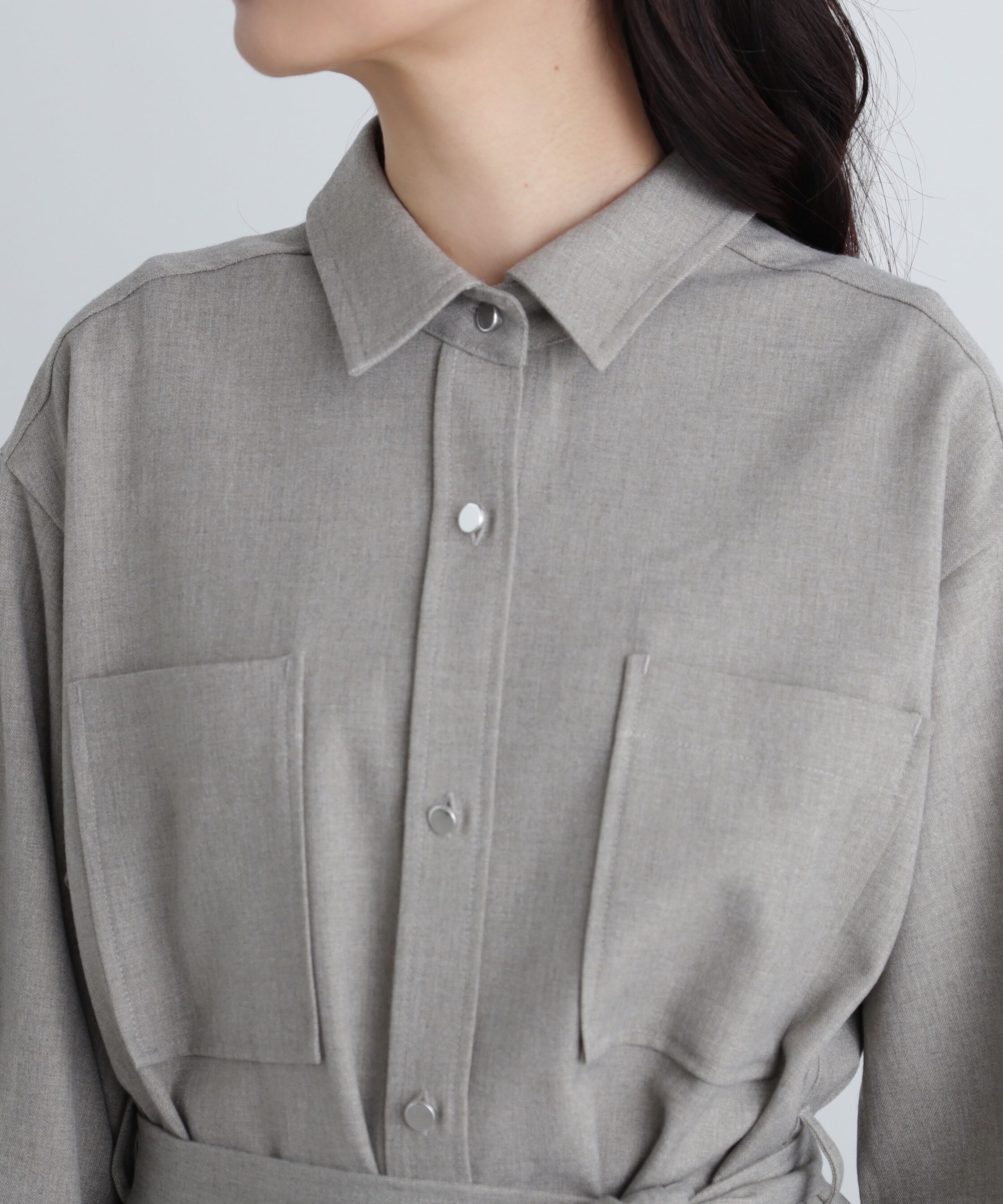  「リボンベルト付シャツワンピース」|ワンピース|