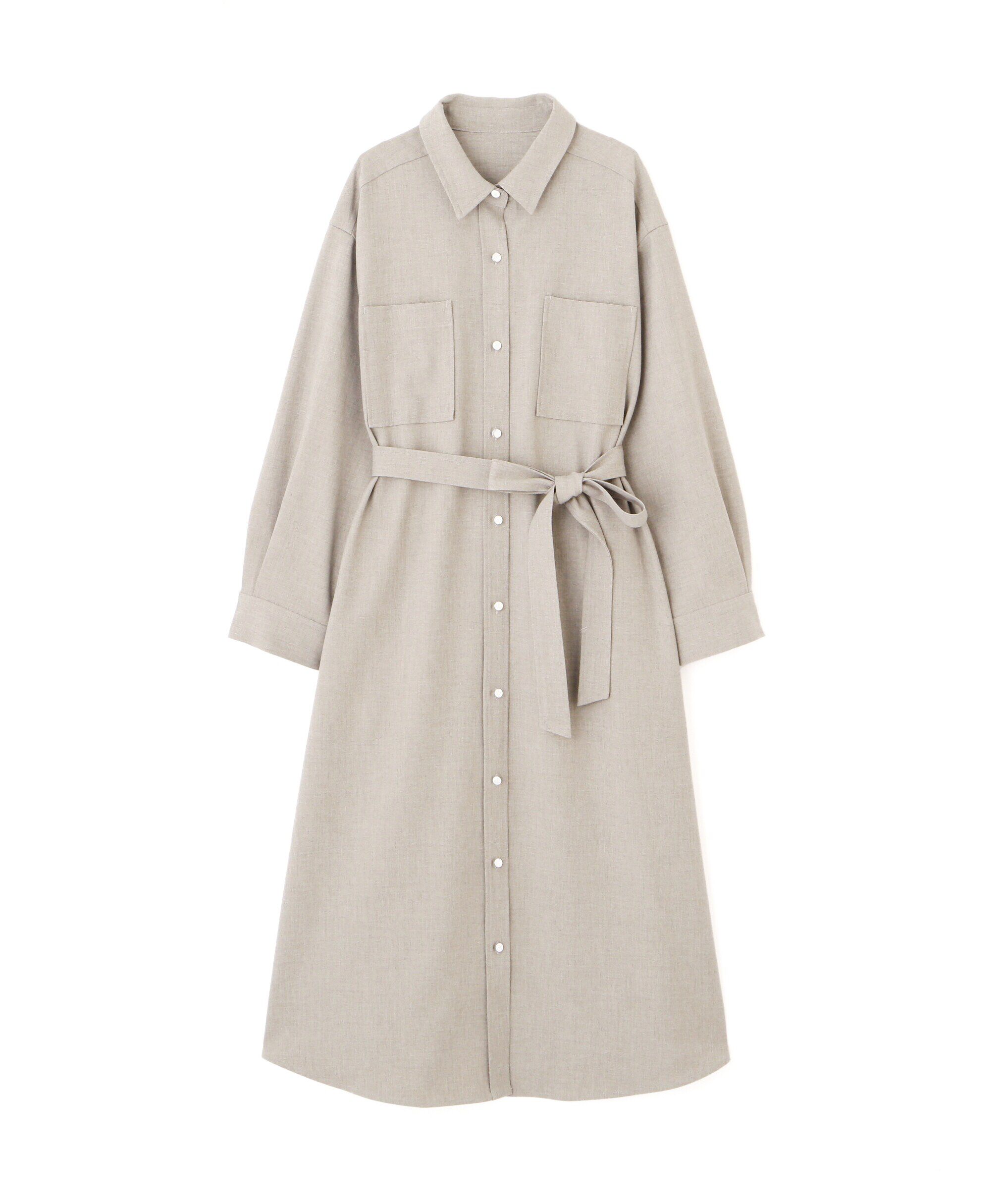  「リボンベルト付シャツワンピース」|ワンピース|