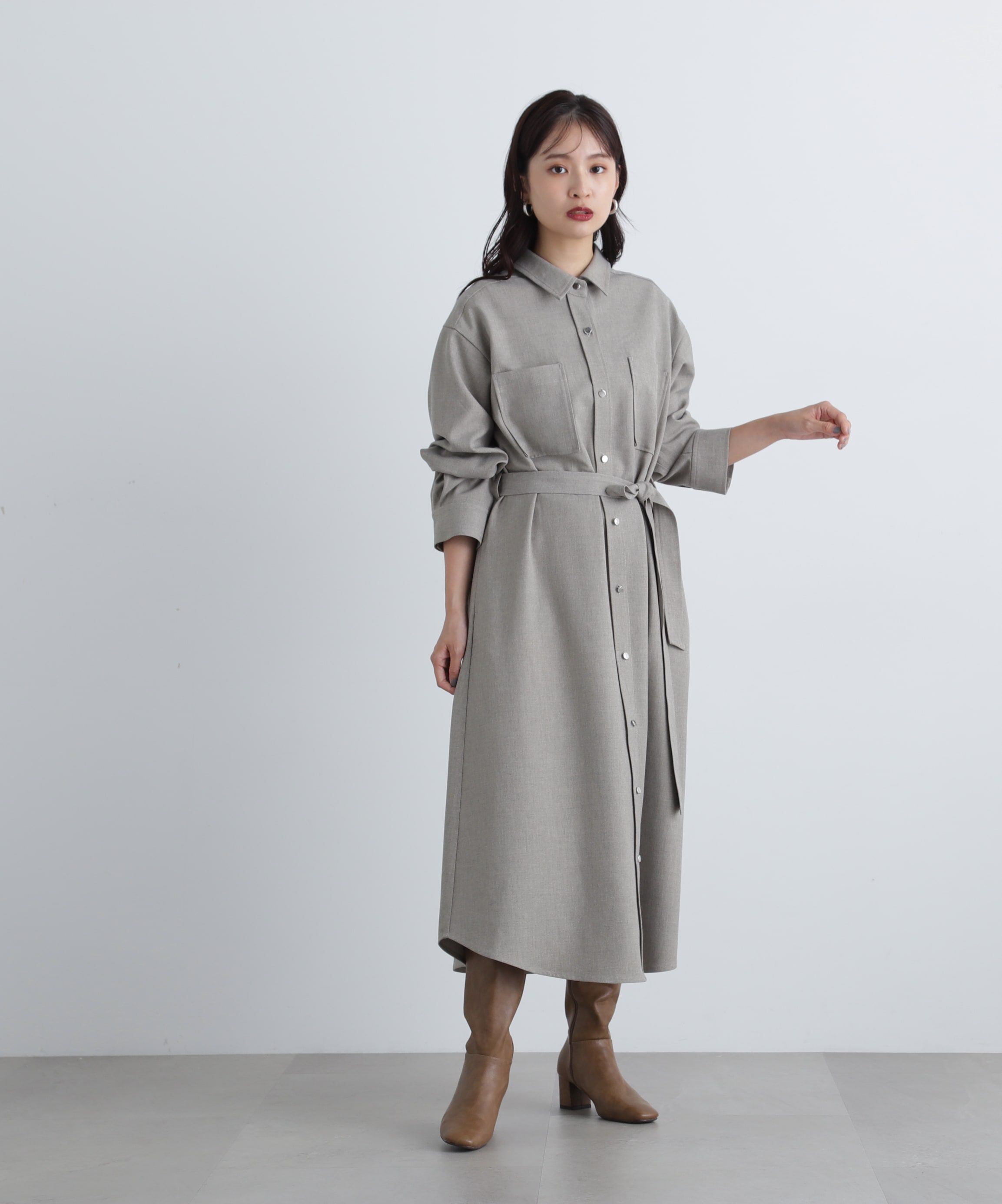  「リボンベルト付シャツワンピース」|ワンピース|