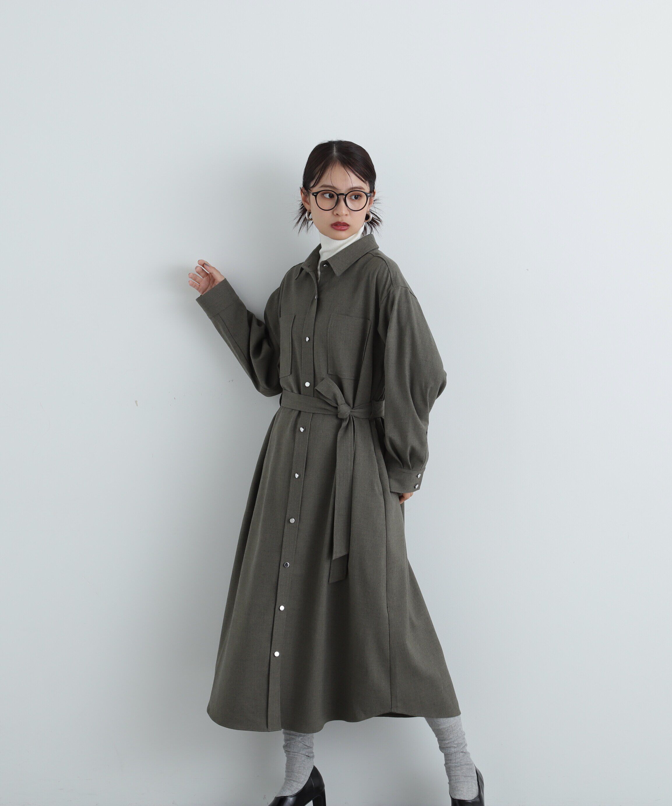  「リボンベルト付シャツワンピース」|ワンピース|