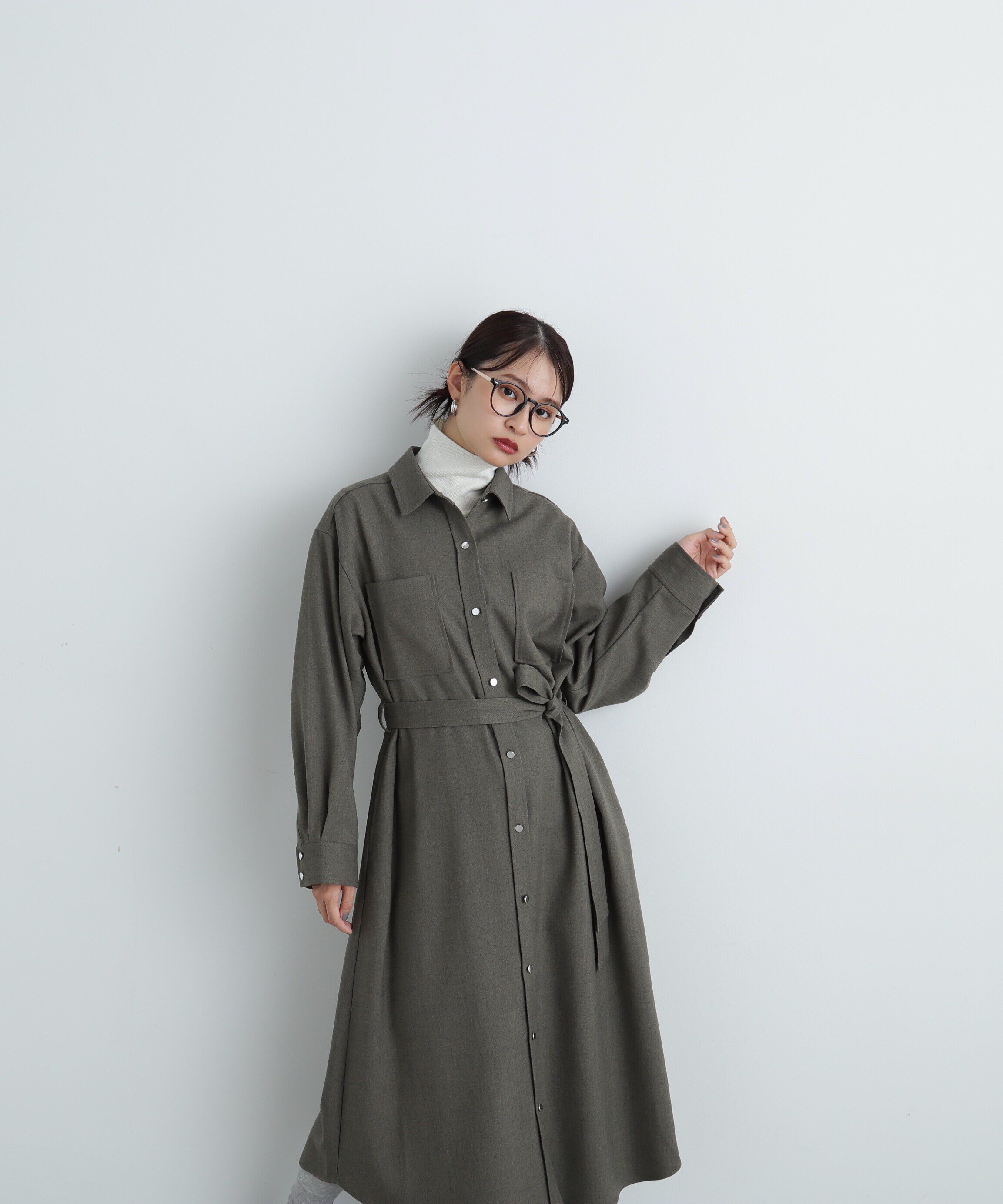  「リボンベルト付シャツワンピース」|ワンピース|