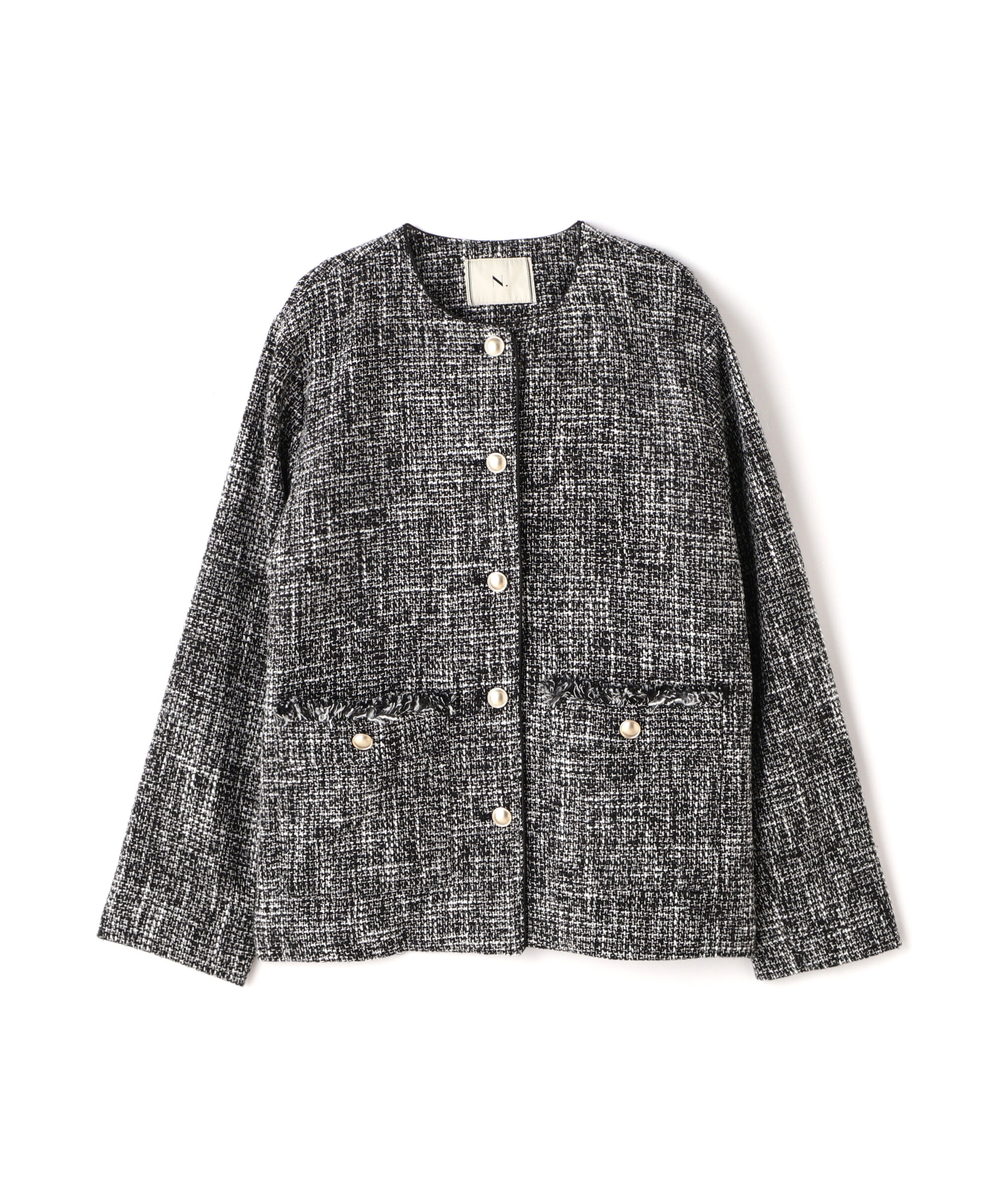  「パイピングノーカラーツイードブルゾン」|ブルゾン・スタジャン|