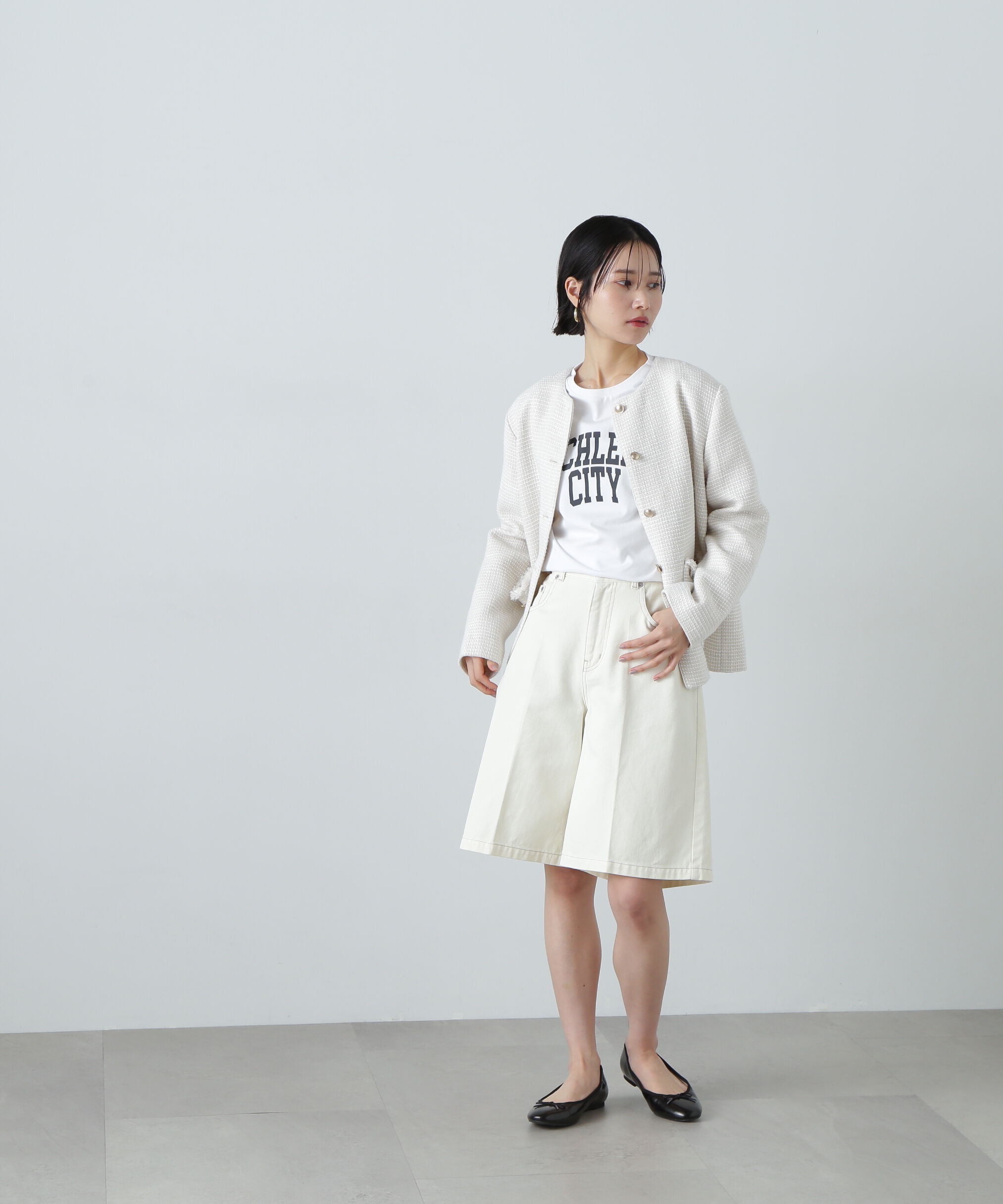  「パイピングノーカラーツイードブルゾン」|ブルゾン・スタジャン|