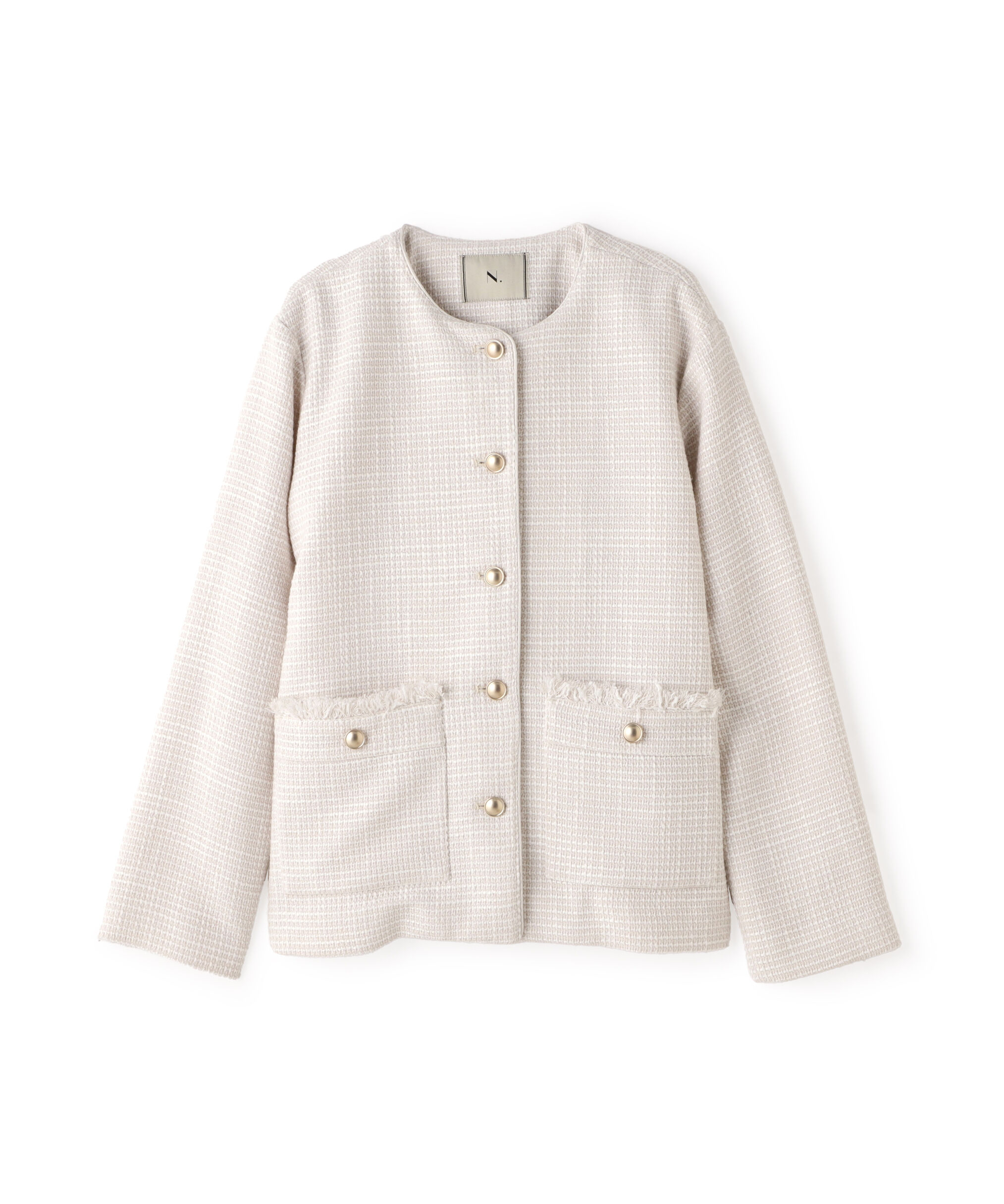  「パイピングノーカラーツイードブルゾン」|ブルゾン・スタジャン|