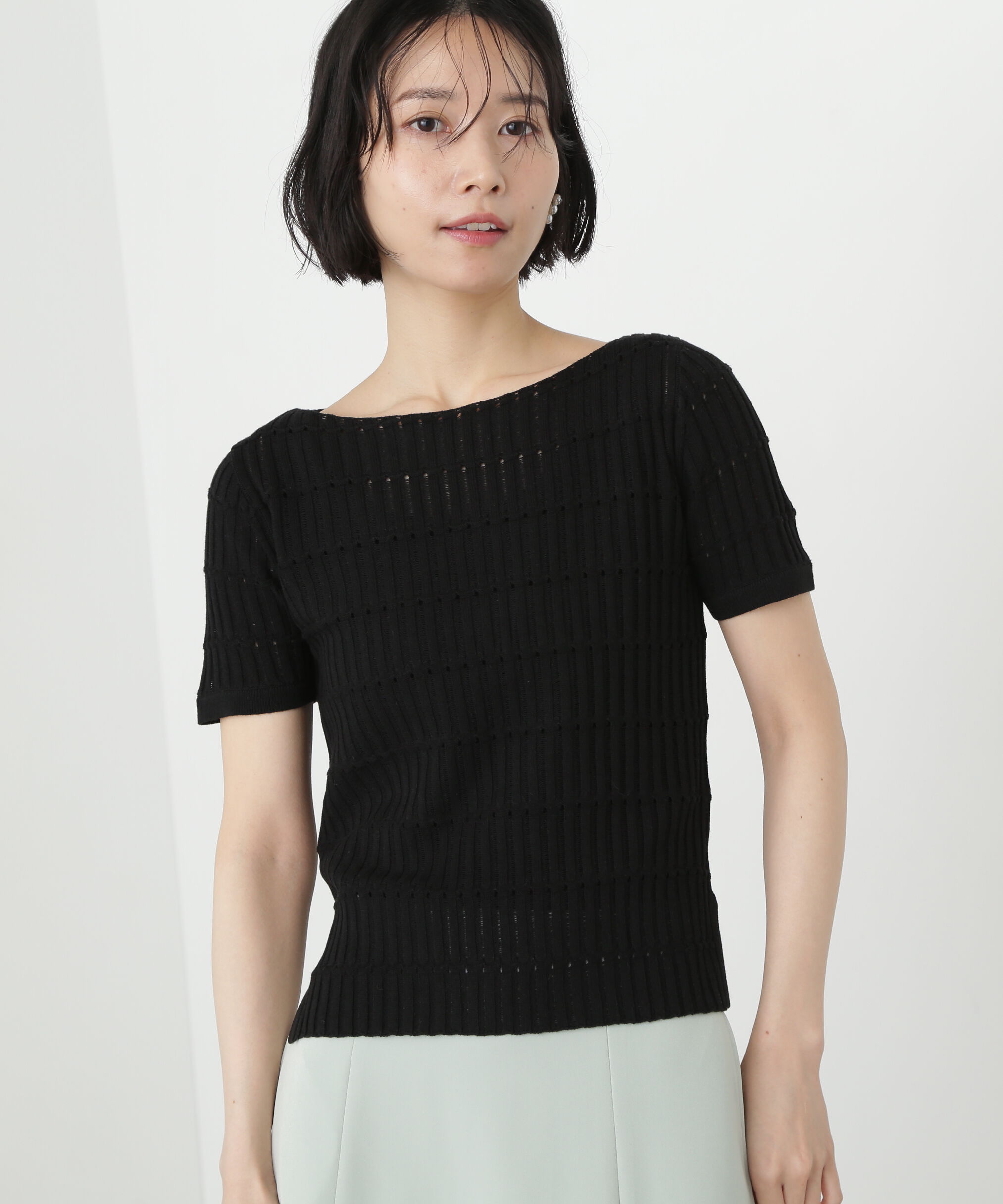  「ハリヌキ変形リブニット」|ニット・セーター|ブラック