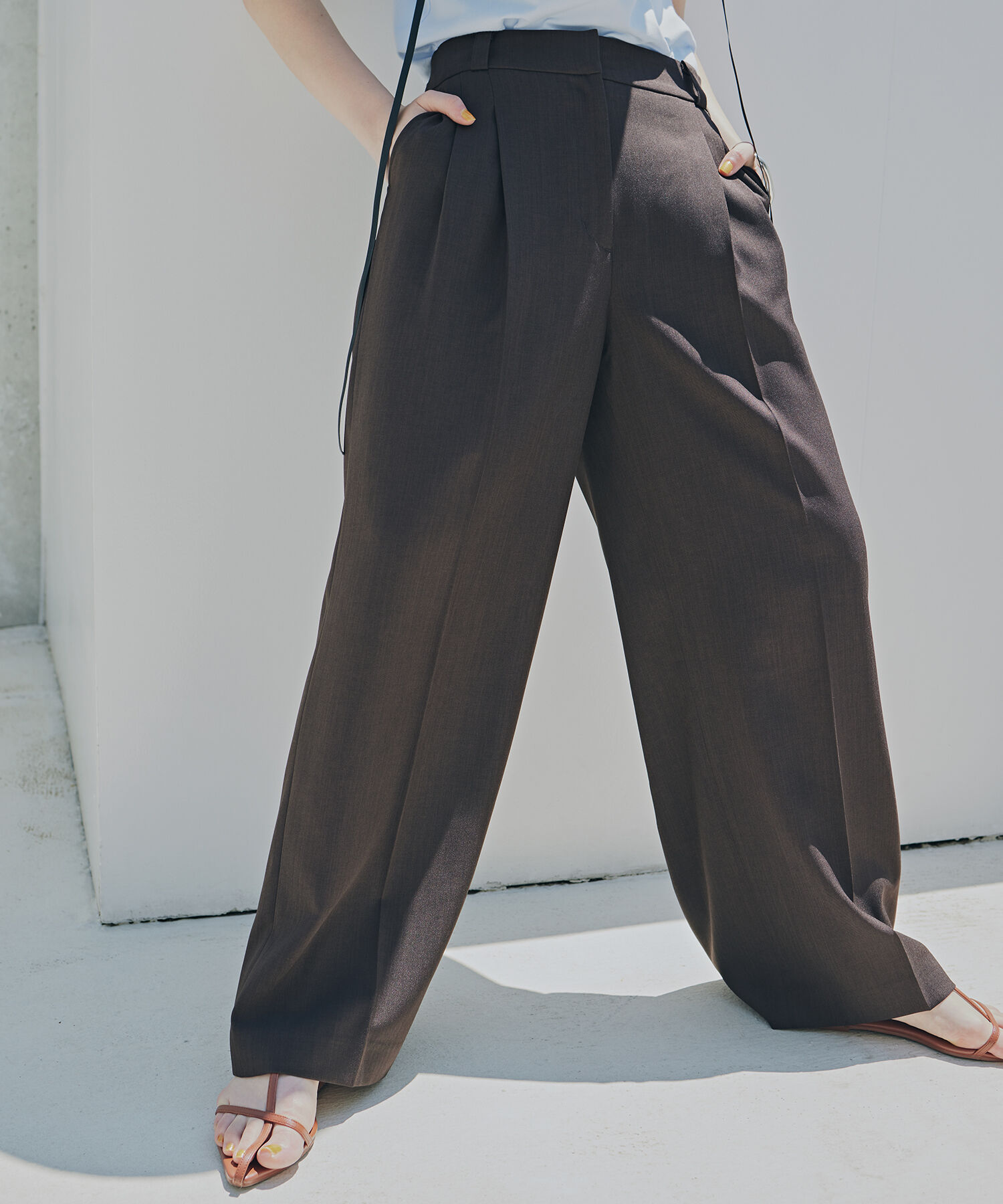  「ツータックワイドパンツ」|その他|ブラウン