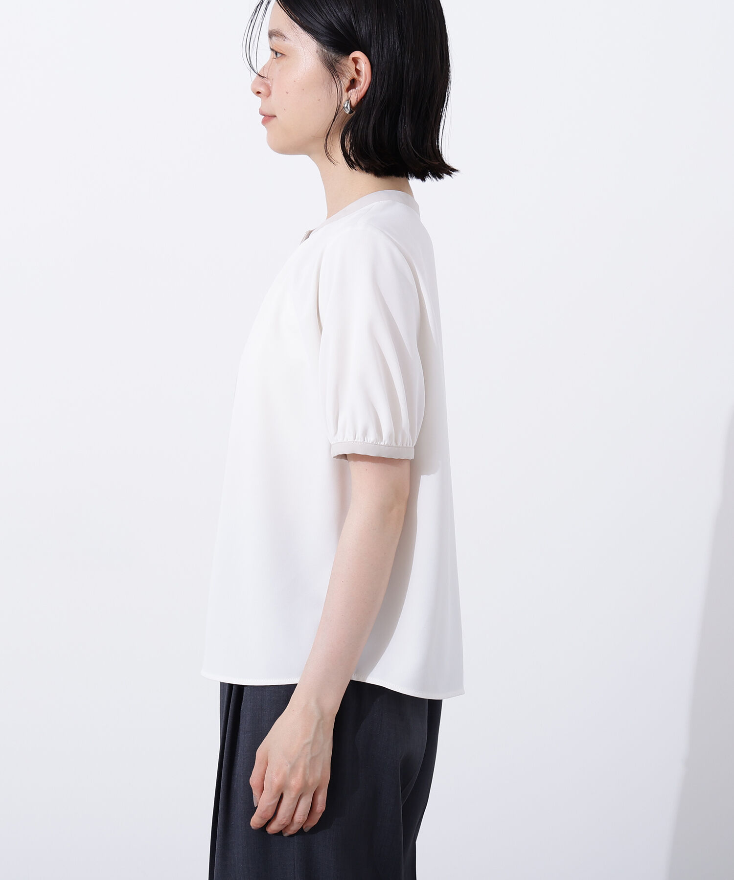  「バイカラートリミングブラウス」|シャツ・ブラウス|