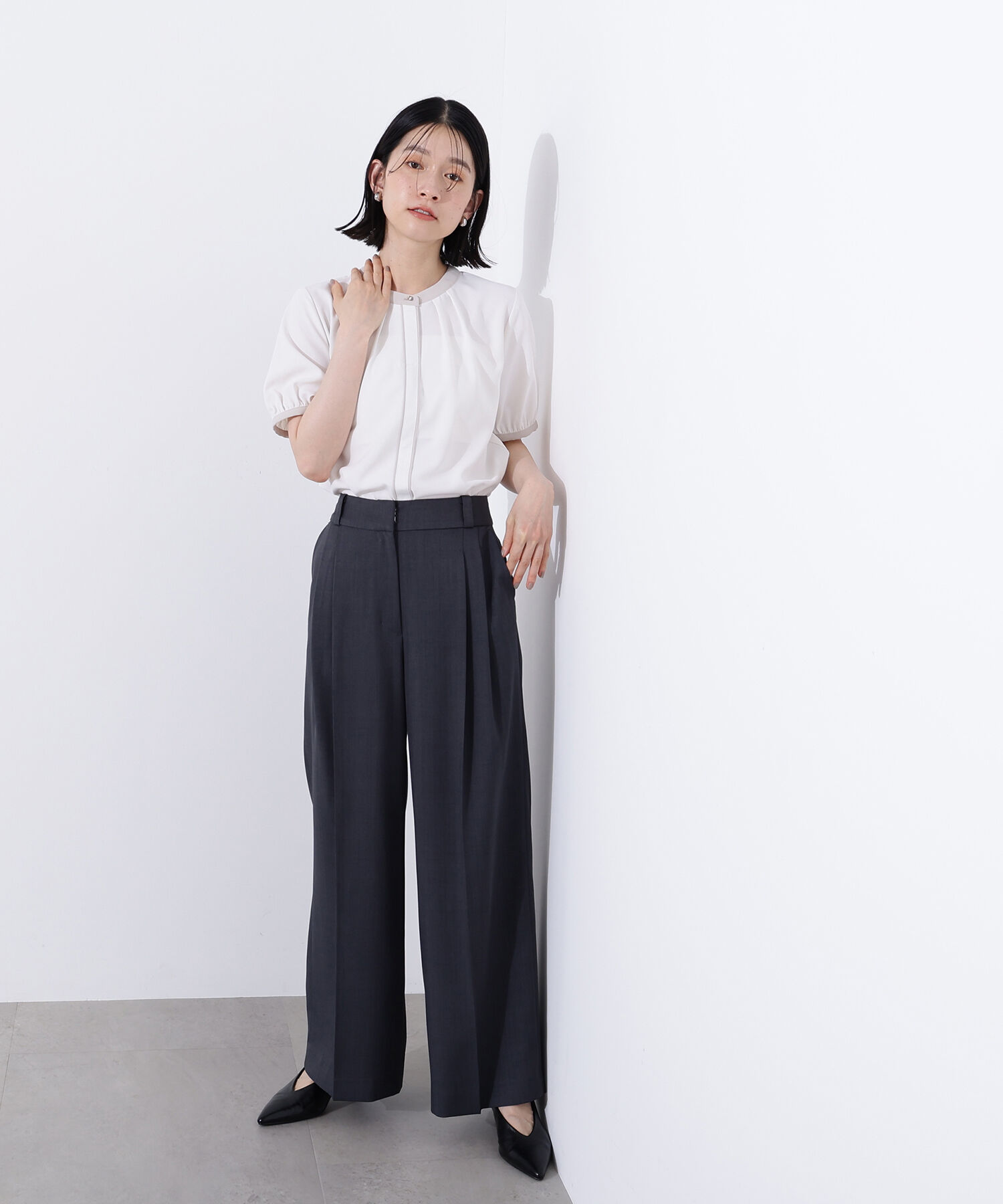  「バイカラートリミングブラウス」|シャツ・ブラウス|