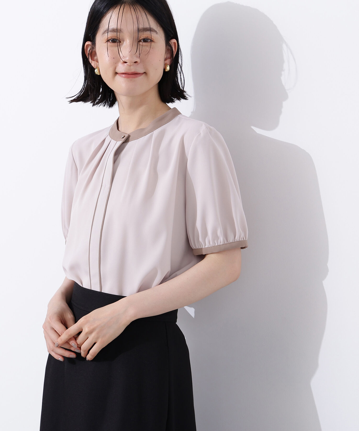  「バイカラートリミングブラウス」|シャツ・ブラウス|ピンクベージ 2