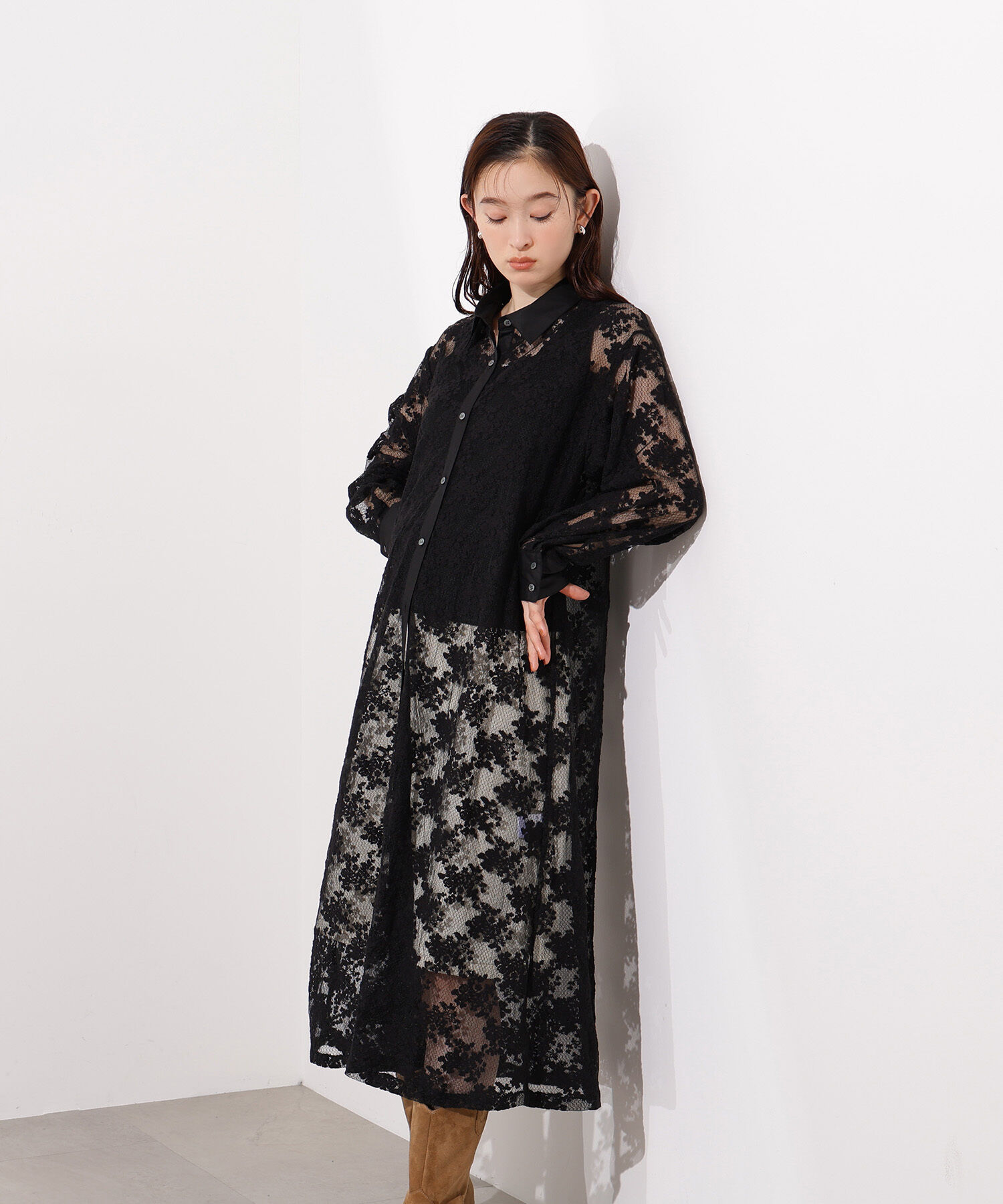  「レースクレリックシャツワンピース」|ワンピース|