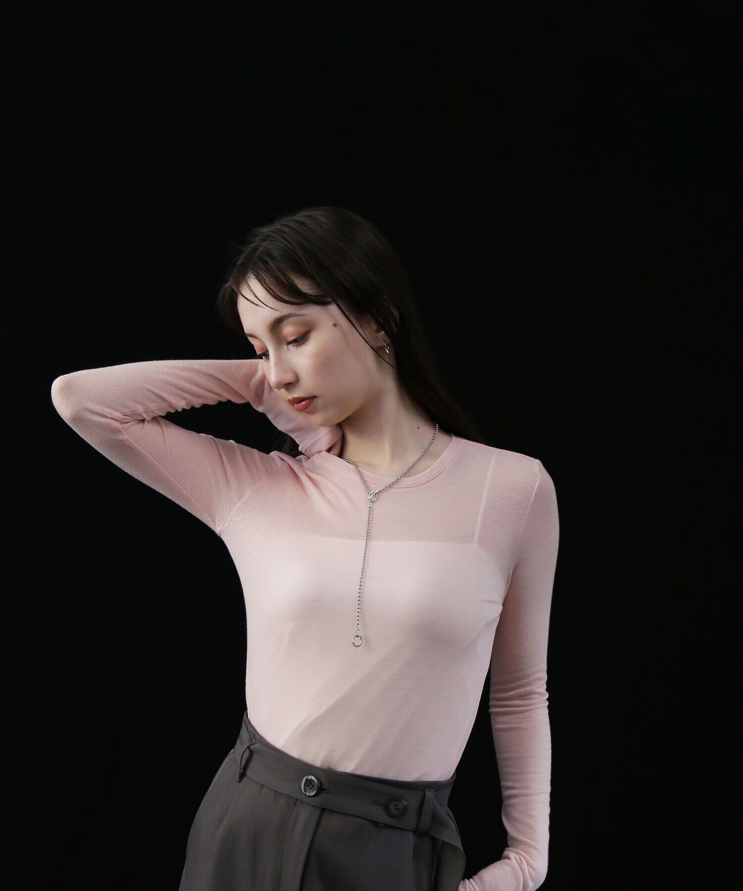  「シアーストレッチカットソーシリーズ クルーネック」|Tシャツ・カットソー|ベビーピンク