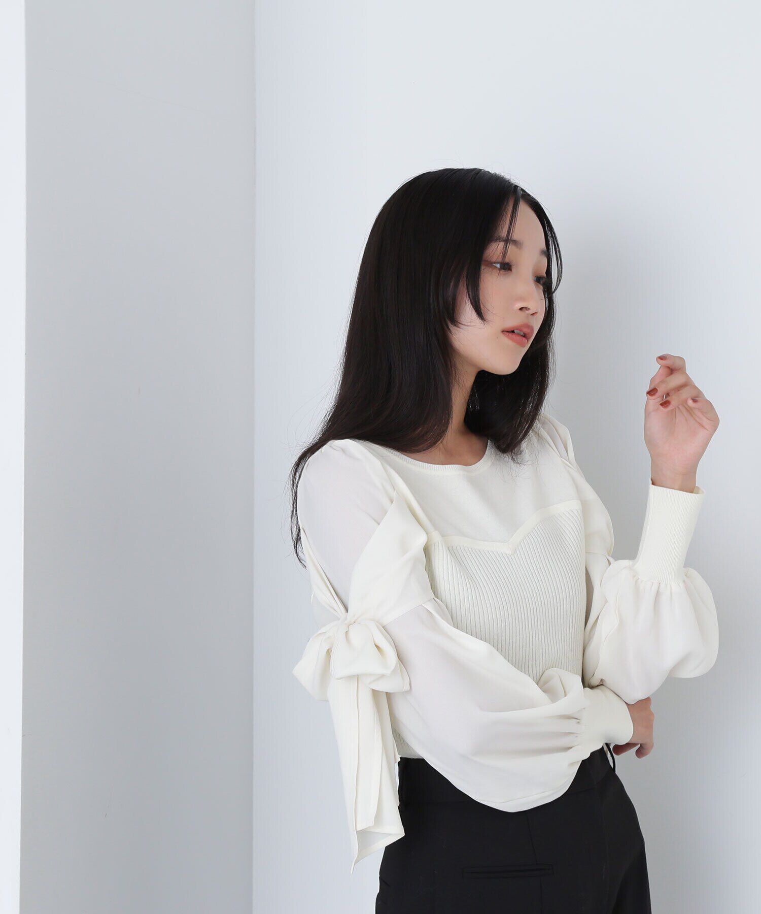  「リボンスリーブドッキングニット　24AW」|ニット・セーター|