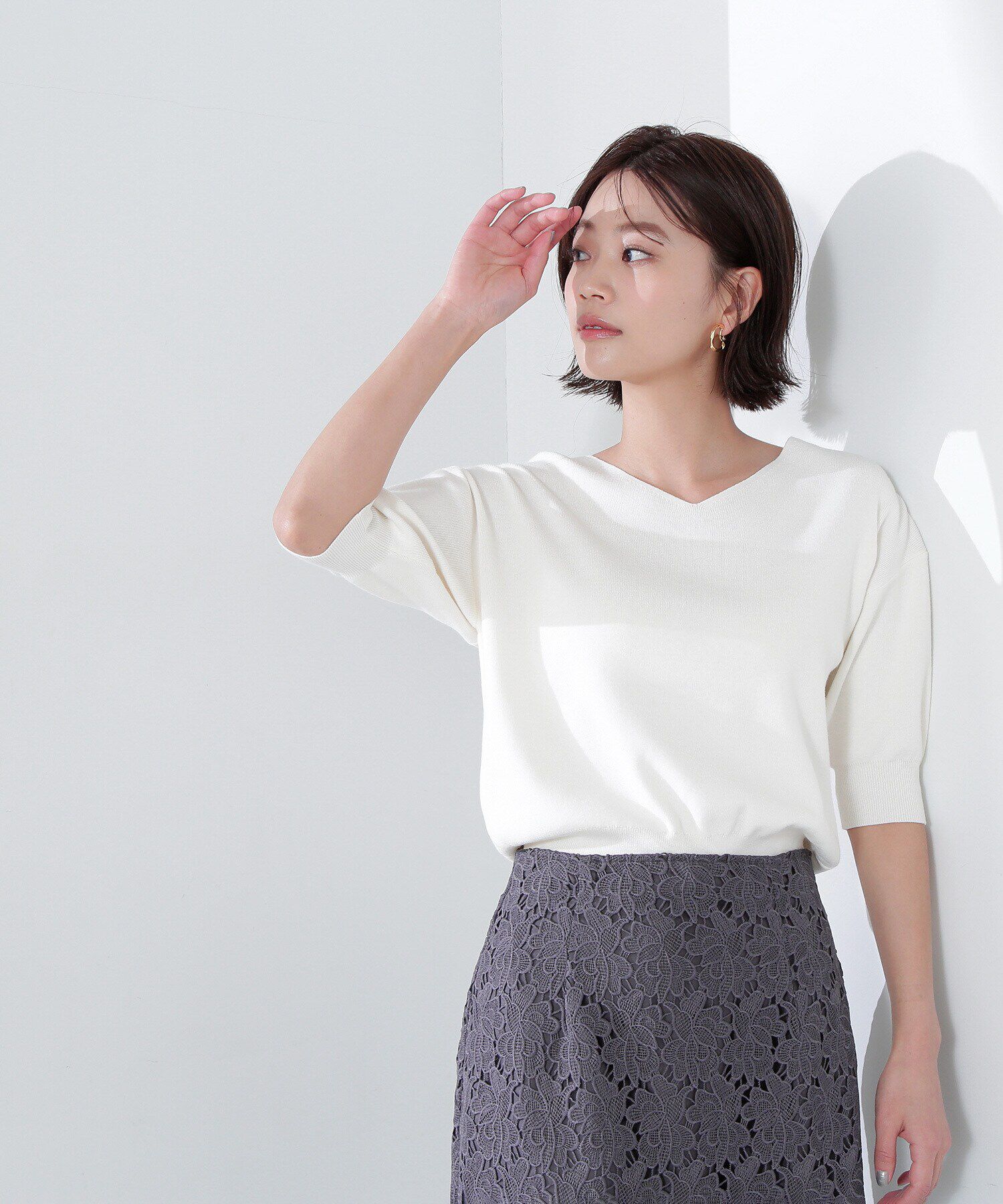  「総針ベーシックシリーズ Vネックニット」|ニット・セーター|オフ1