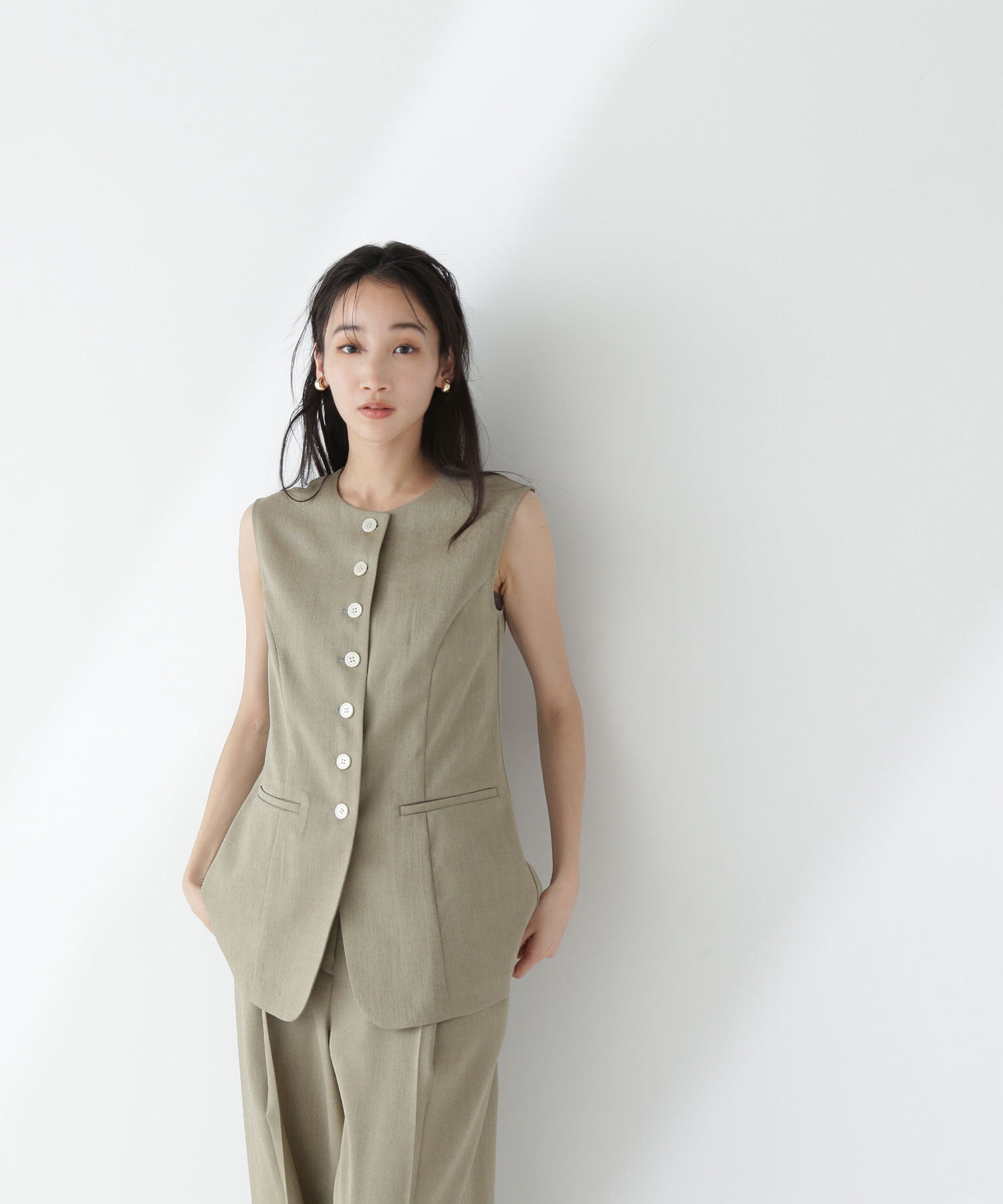  「リネンライクジレ」|ブルゾン・スタジャン|カーキ