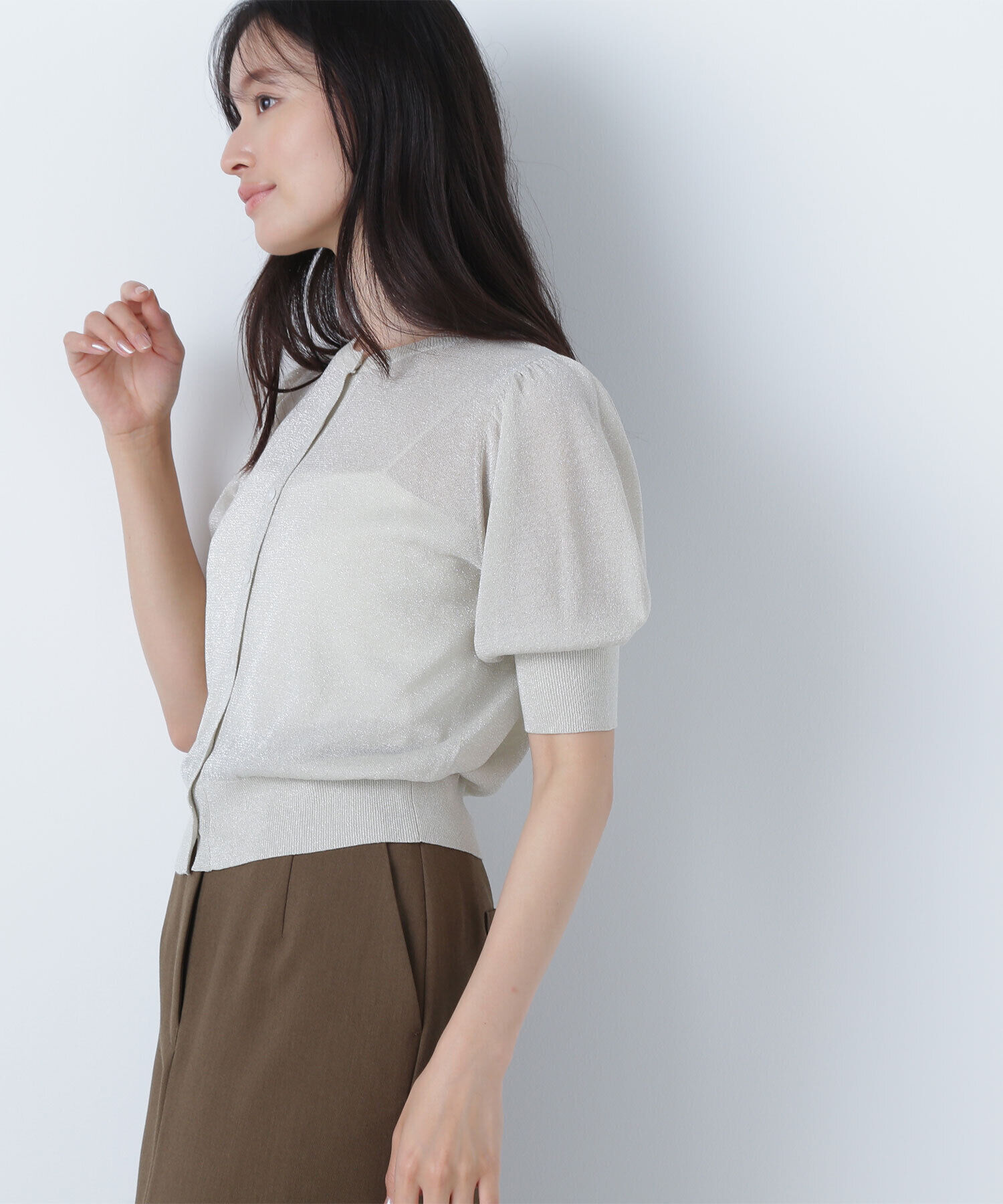  「ハーフスリーブラメカーディガン」|ニット・セーター|