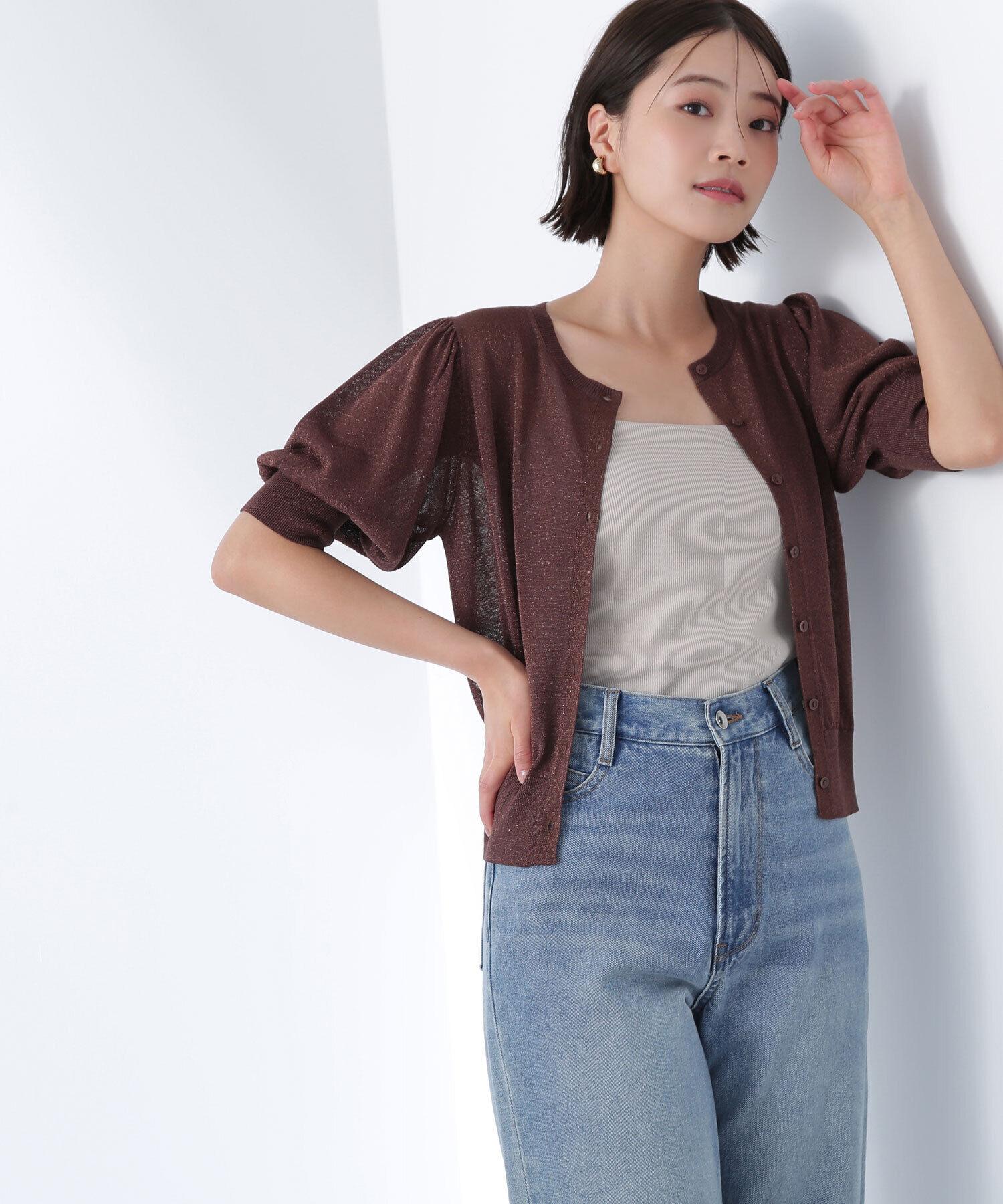  「ハーフスリーブラメカーディガン」|ニット・セーター|