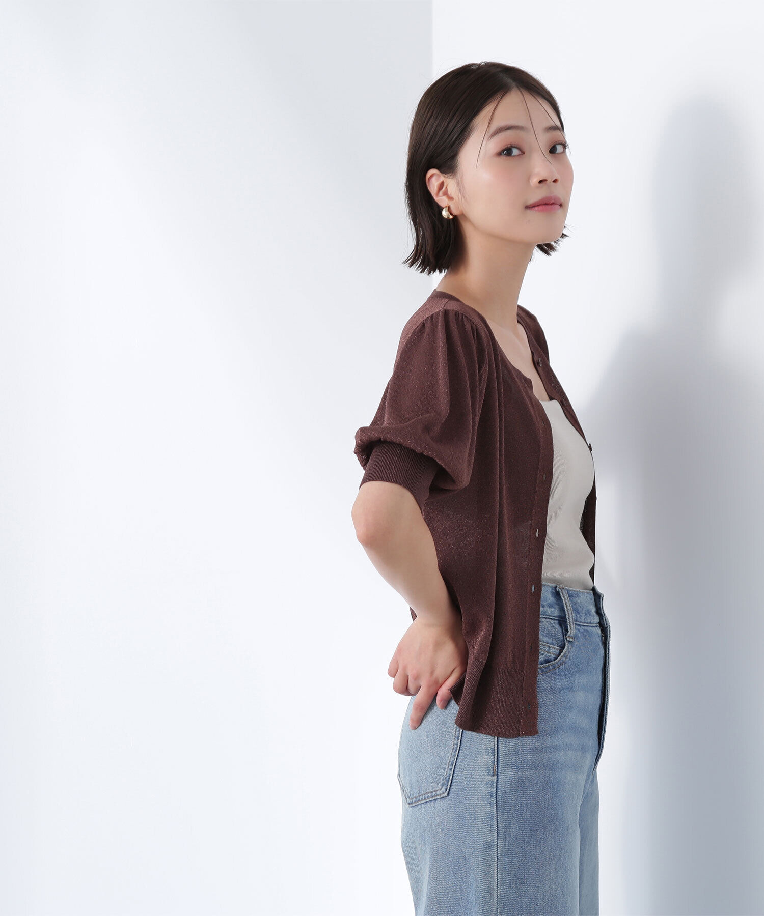  「ハーフスリーブラメカーディガン」|ニット・セーター|