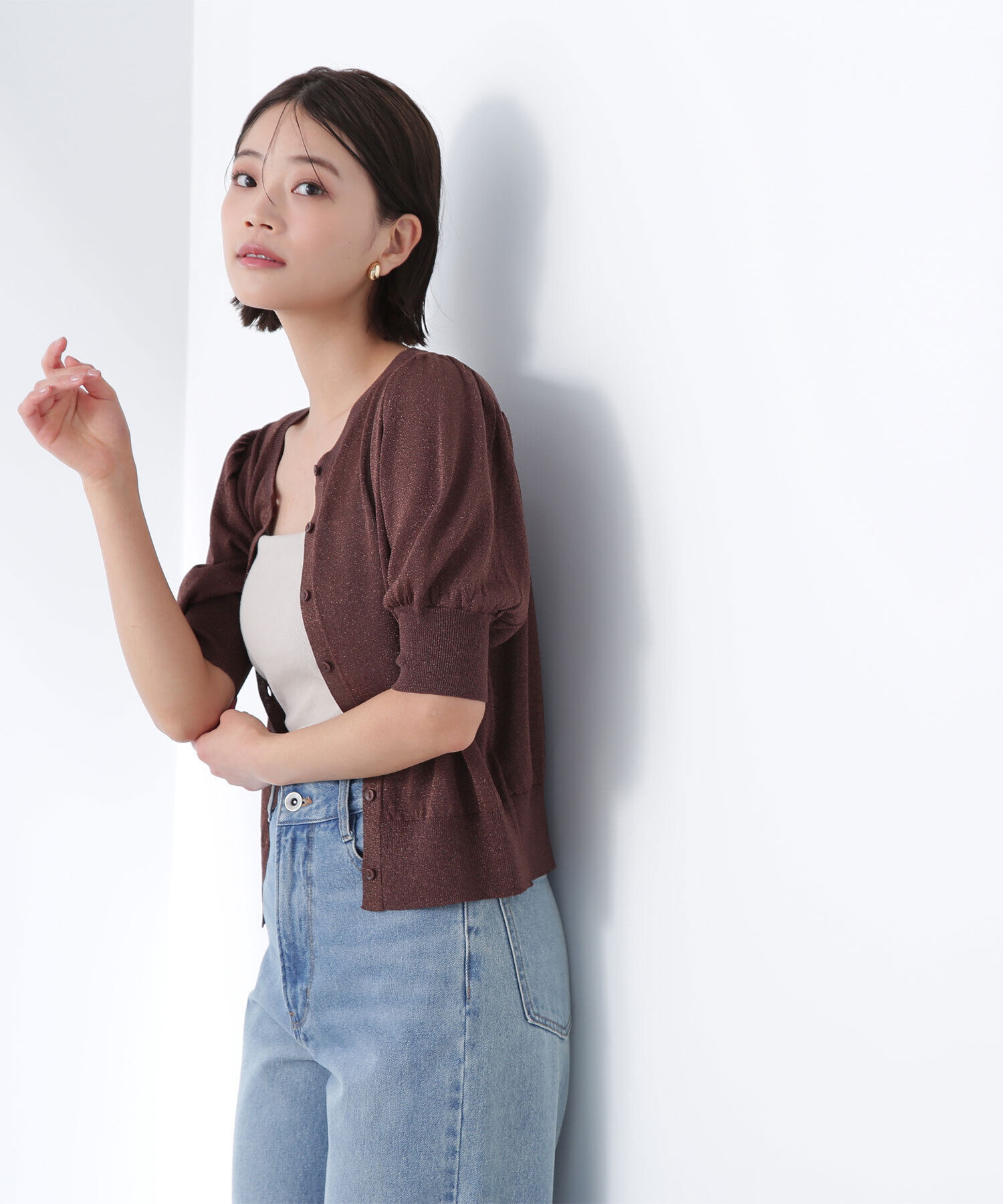  「ハーフスリーブラメカーディガン」|ニット・セーター|