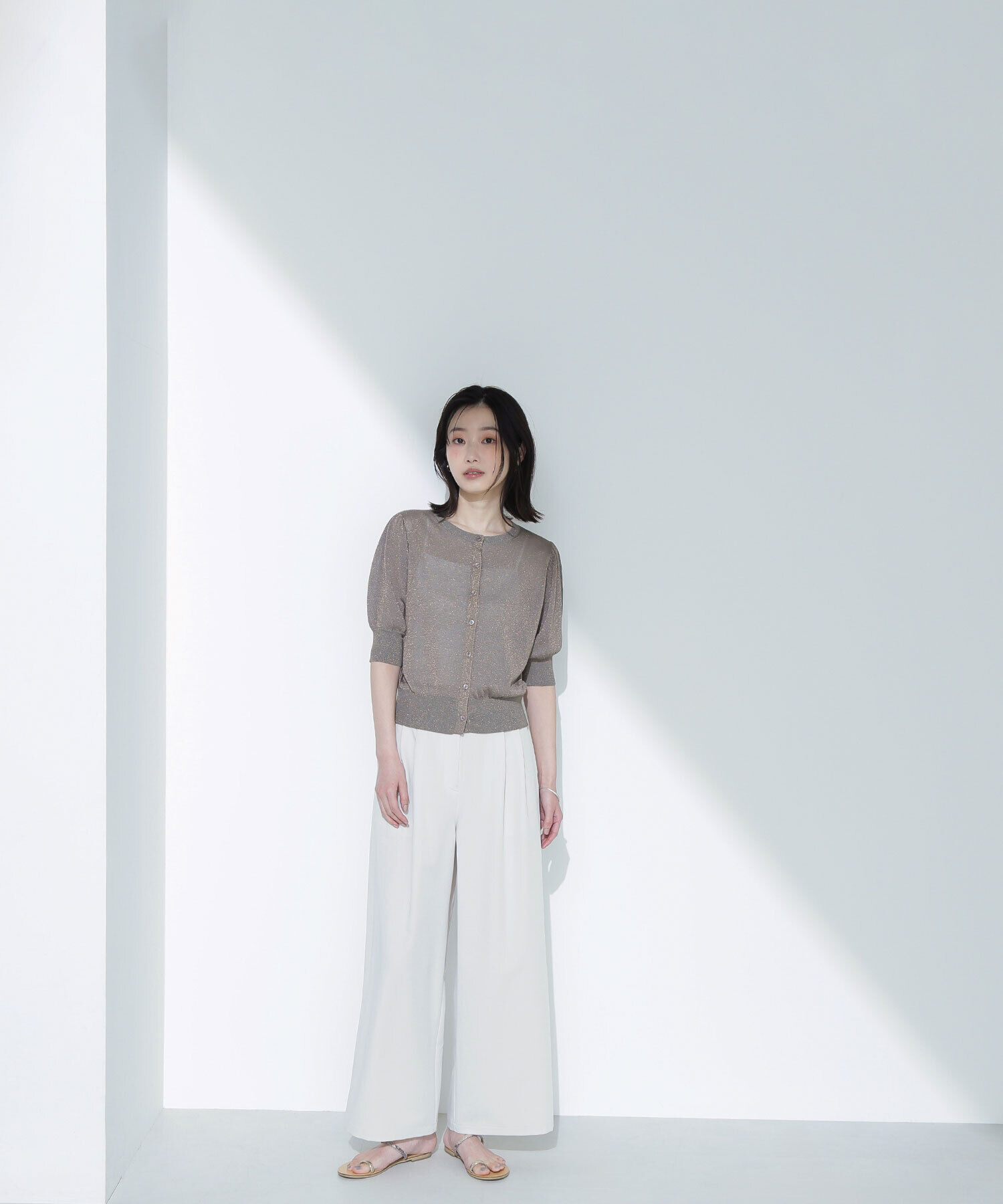  「ハーフスリーブラメカーディガン」|ニット・セーター|