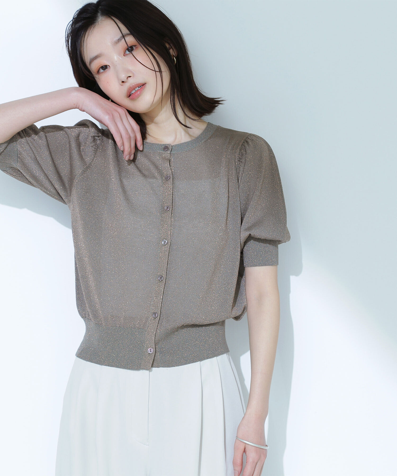  「ハーフスリーブラメカーディガン」|ニット・セーター|